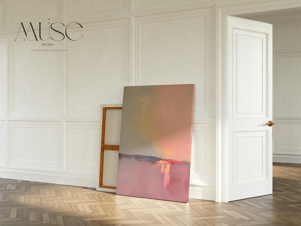 Large Canvas Wall Art Pink Blush Peach Vertical Horizon Painting Warm Minimalist Abstract for Living Room Entryway Decor 460 Stretched Canvas Art Large abstract wall decor on stretched canvas, gallery-wrapped and ready to hang. Perfect for colorful wall art in living rooms, office spaces, and design projects. Giclée canvas print with bold brushwork and vibrant modern style for impactful home decor. Muse Studio Decor Art.