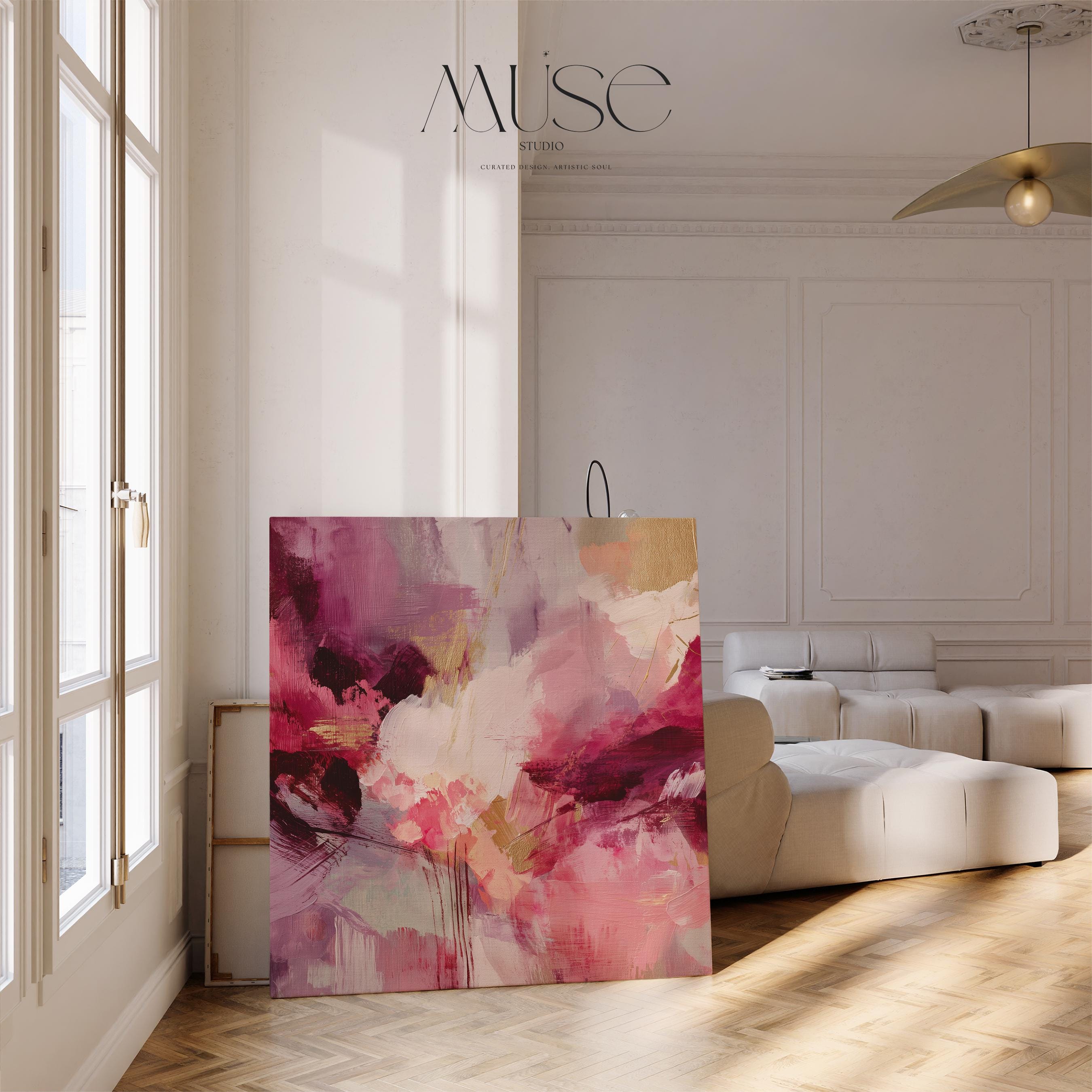 Large Pink Raspberry Canvas Wall Art Abstract Color Pop Painting Bold Contemporary Vertical Art for Living Room or Bedroom Decor – 488