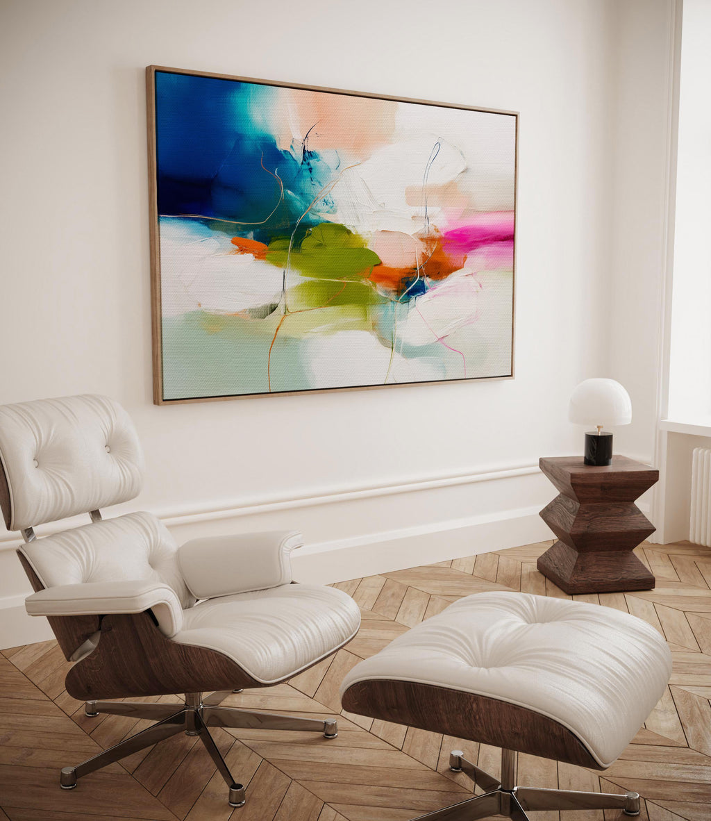 Large Abstract Canvas Wall Art in Blue, Green, and Pink, Framed Colorful Contemporary Painting for Living Room, Statement Art 452 Framed Canvas Art Colorful abstract wall art on framed canvas, perfect for bold decor art and modern wall decor. Large statement piece with expressive brushstrokes and rich textures. Ready-to-hang giclée canvas designed to energize living rooms, offices, and curated interiors. Muse Studio Decor Art.