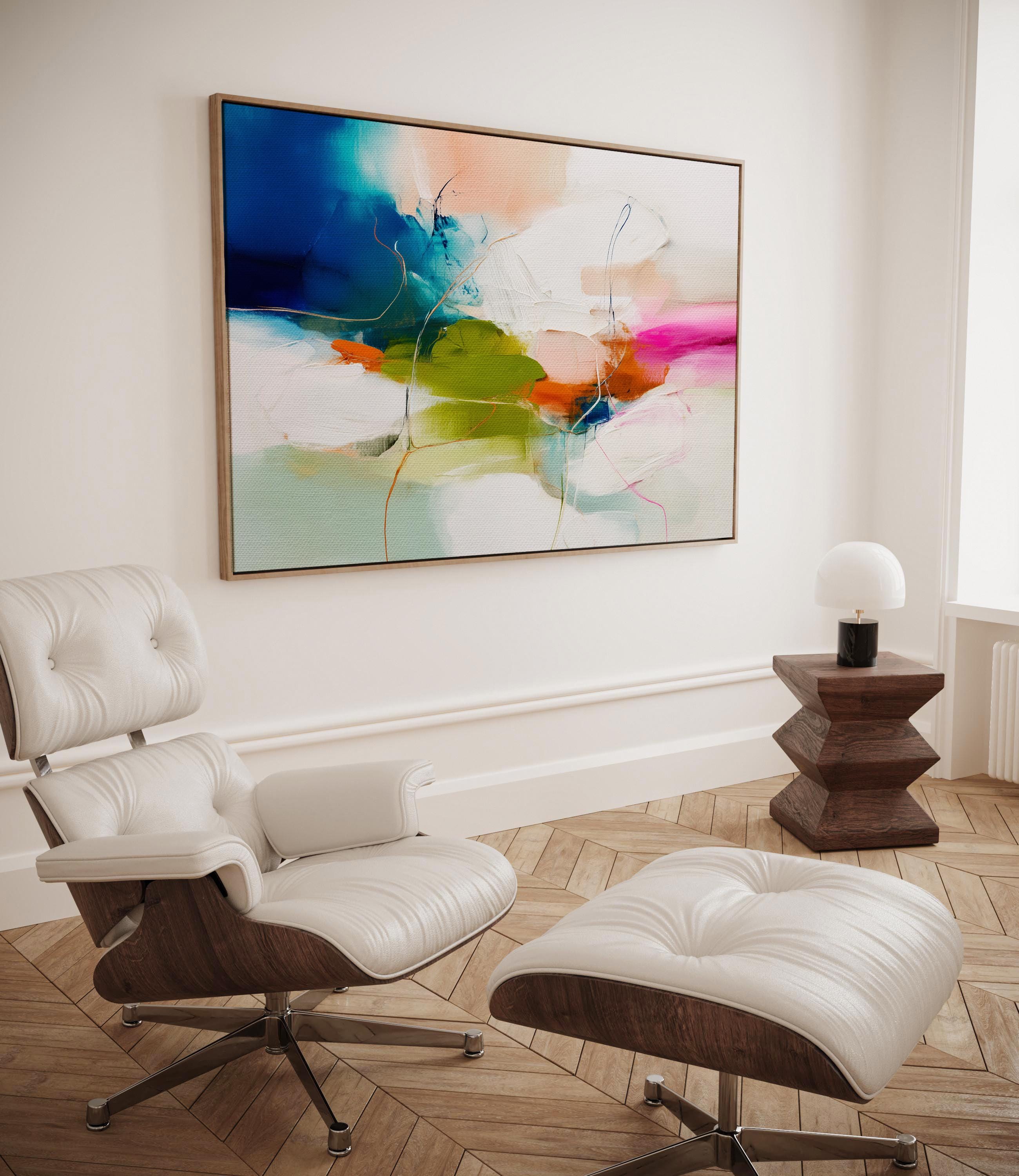 Large Abstract Canvas Wall Art in Blue, Green, and Pink, Framed Colorful Contemporary Painting for Living Room, Statement Art 452 Framed Canvas Art Colorful abstract wall art on framed canvas, perfect for bold decor art and modern wall decor. Large statement piece with expressive brushstrokes and rich textures. Ready-to-hang giclée canvas designed to energize living rooms, offices, and curated interiors. Muse Studio Decor Art.