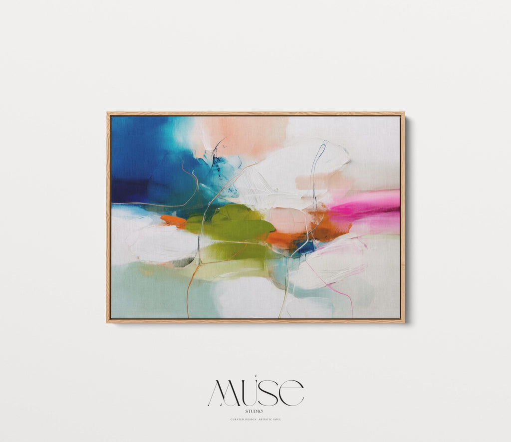 Large Abstract Canvas Wall Art in Blue, Green, and Pink, Framed Colorful Contemporary Painting for Living Room, Statement Art 452 Framed Canvas Art Colorful abstract wall art on framed canvas, perfect for bold decor art and modern wall decor. Large statement piece with expressive brushstrokes and rich textures. Ready-to-hang giclée canvas designed to energize living rooms, offices, and curated interiors. Muse Studio Decor Art.