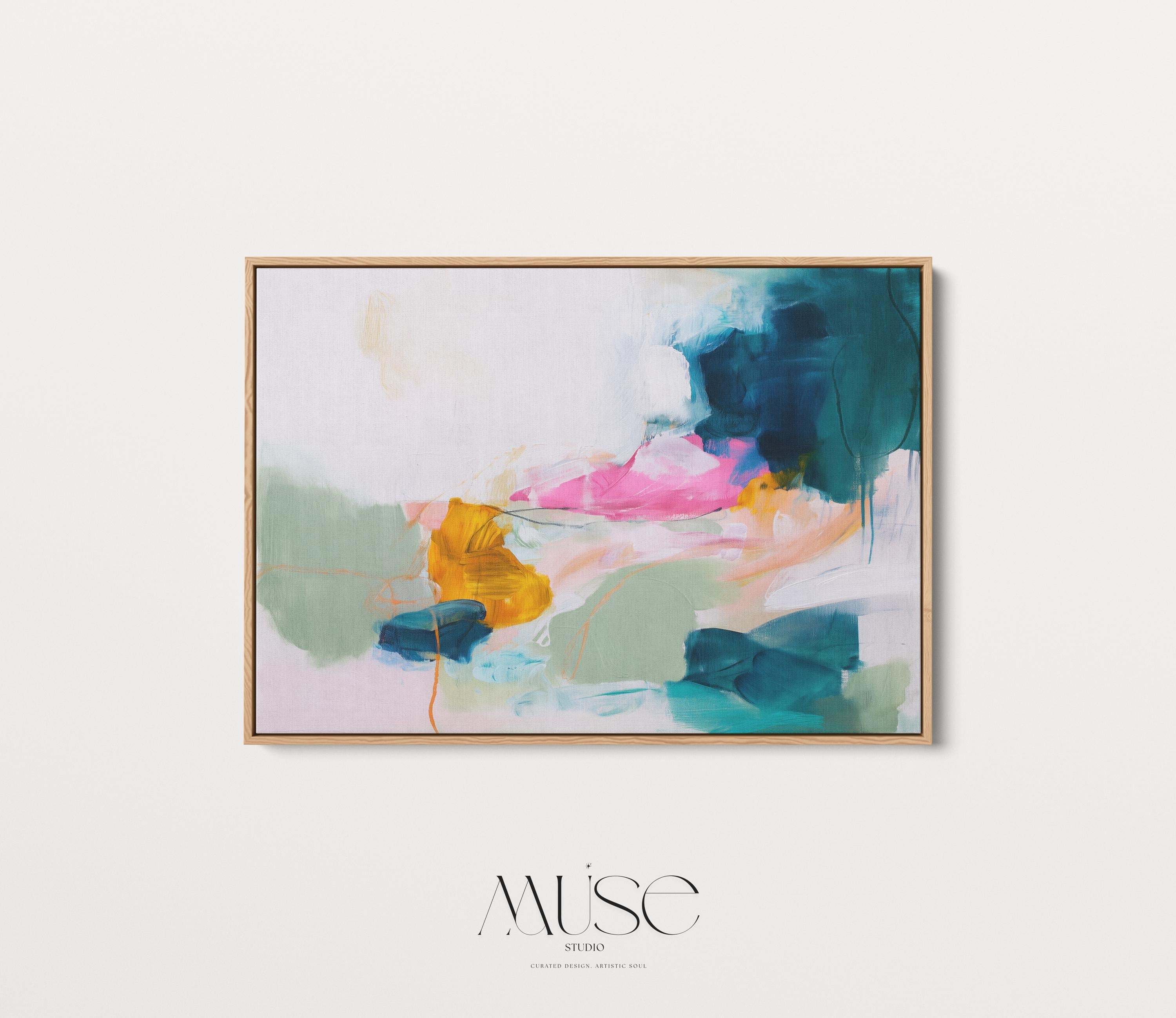 Large Color Pop Canvas Art Pink Green Teal Abstract Painting Dopamine Decor Framed Modern Wall Art for Living Room Bedroom 453