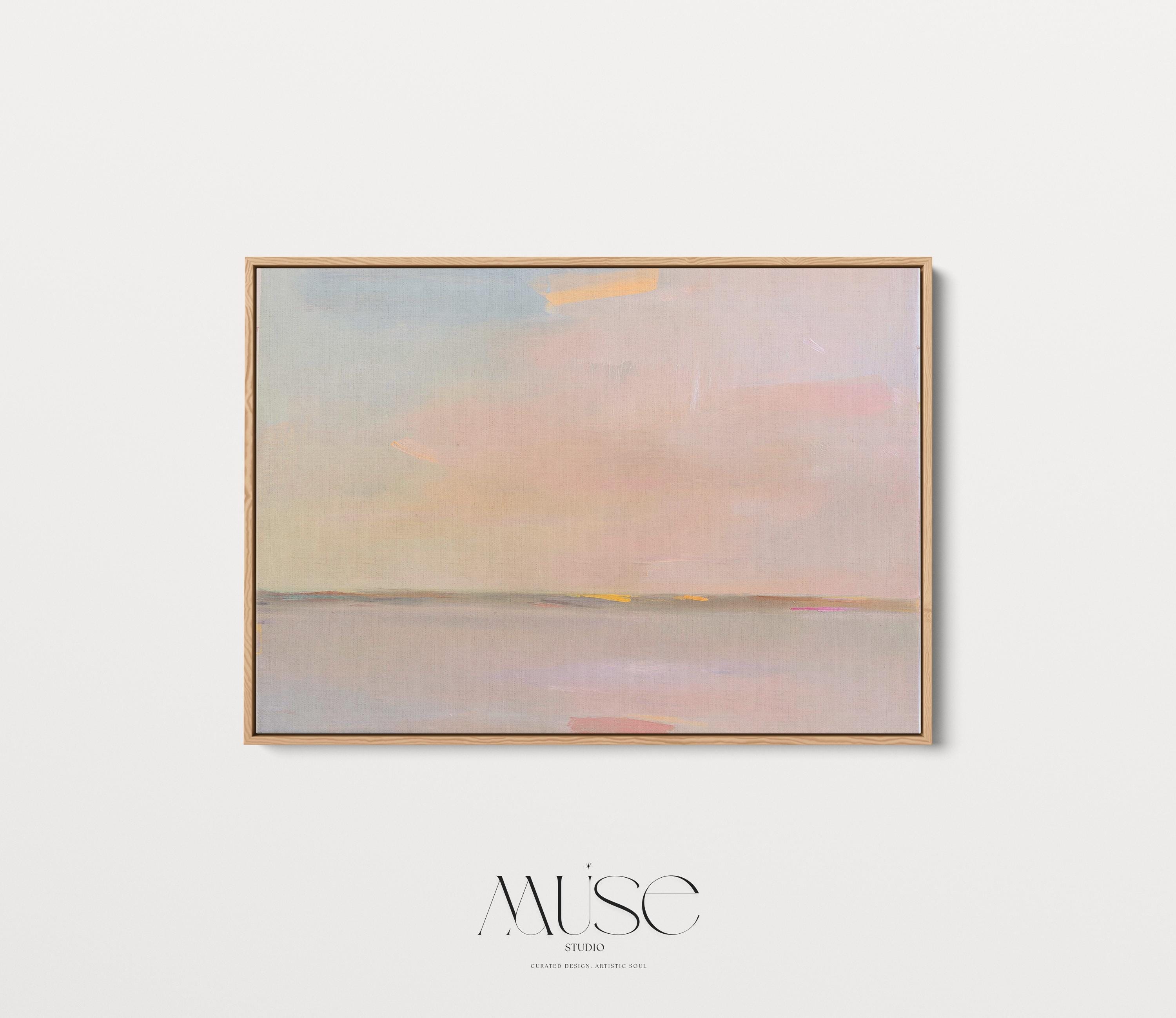 Framed Abstract Canvas Art Soft Horizon Pastel Sky Muted Modern Neutral Wall Decor Warm Minimalist Painting for Living Room 459
