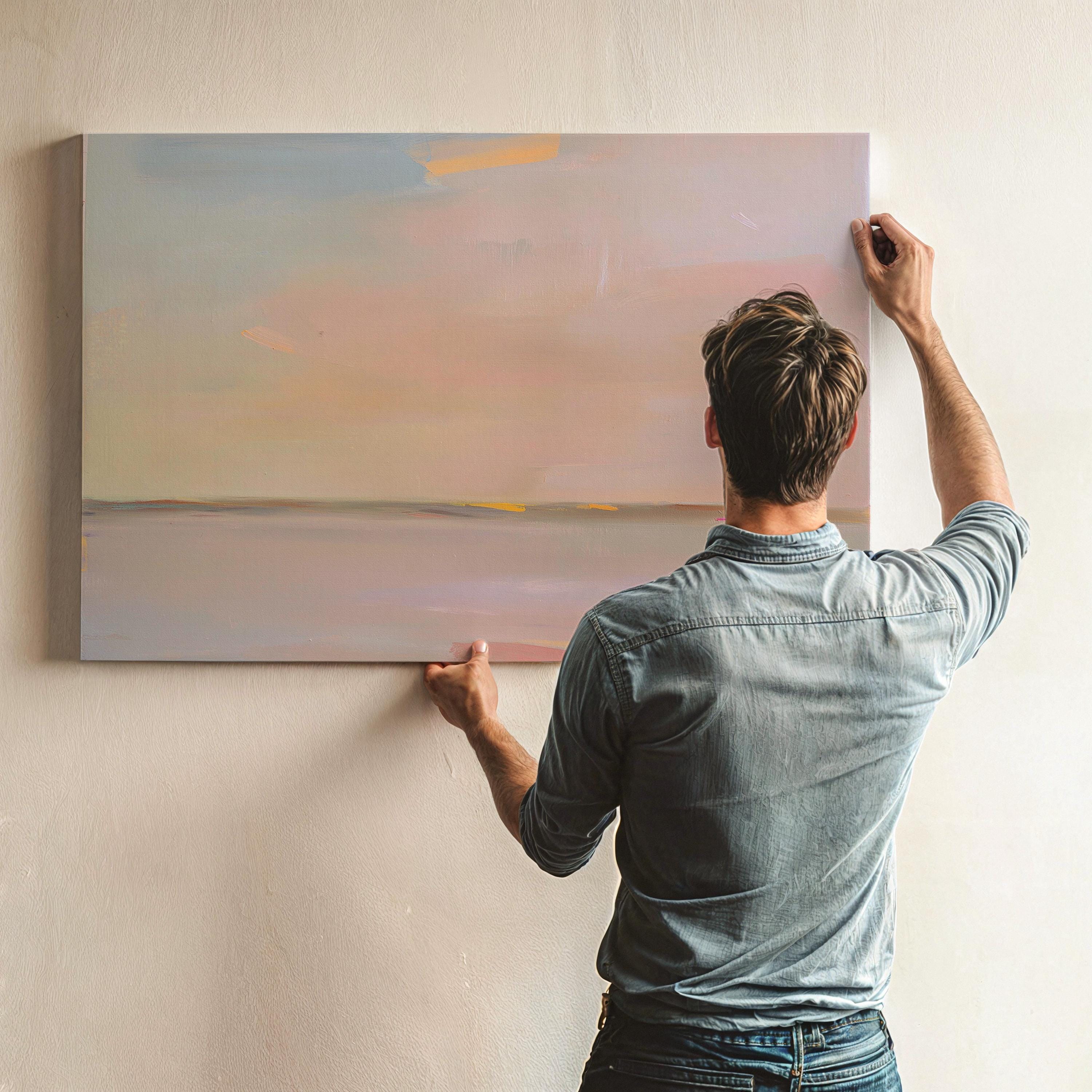 Large Canvas Wall Art Soft Neutral Horizon Abstract Painting Muted Modern Pastel Tones Warm Minimalist Decor for Bedroom or Living 459 Stretched Canvas Art Large abstract wall decor on stretched canvas, gallery-wrapped and ready to hang. Perfect for colorful wall art in living rooms, office spaces, and design projects. Giclée canvas print with bold brushwork and vibrant modern style for impactful home decor. Muse Studio Decor Art.