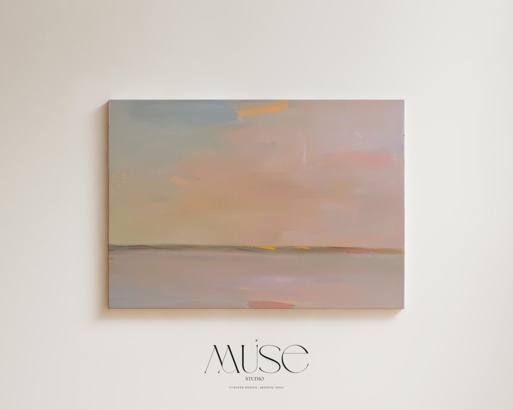 Large Canvas Wall Art Soft Neutral Horizon Abstract Painting Muted Modern Pastel Tones Warm Minimalist Decor for Bedroom or Living 459