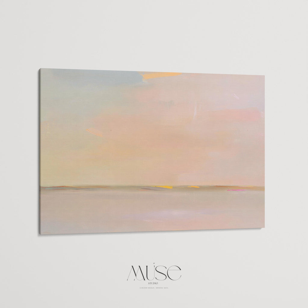 Large Canvas Wall Art Soft Neutral Horizon Abstract Painting Muted Modern Pastel Tones Warm Minimalist Decor for Bedroom or Living 459