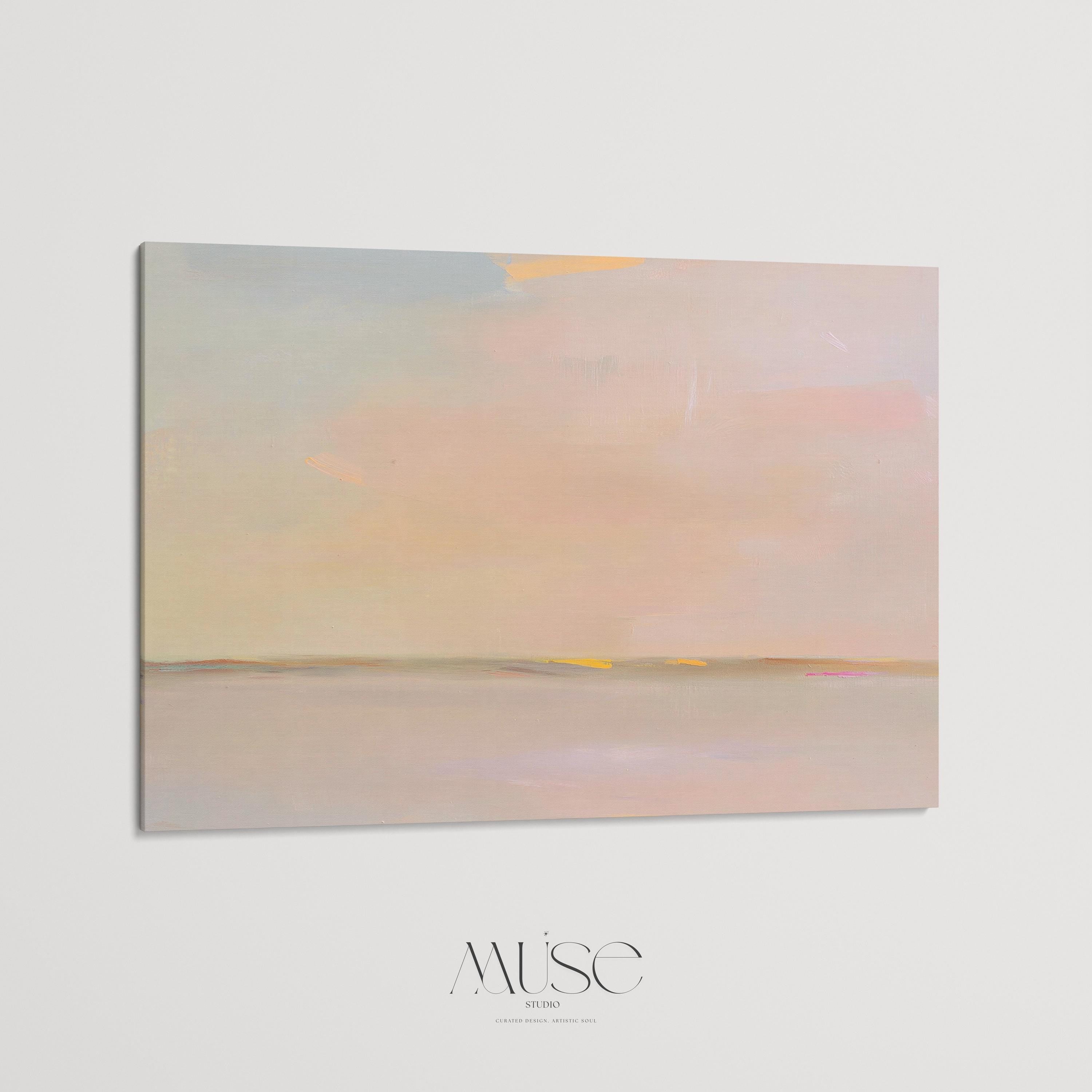 Large Canvas Wall Art Soft Neutral Horizon Abstract Painting Muted Modern Pastel Tones Warm Minimalist Decor for Bedroom or Living 459