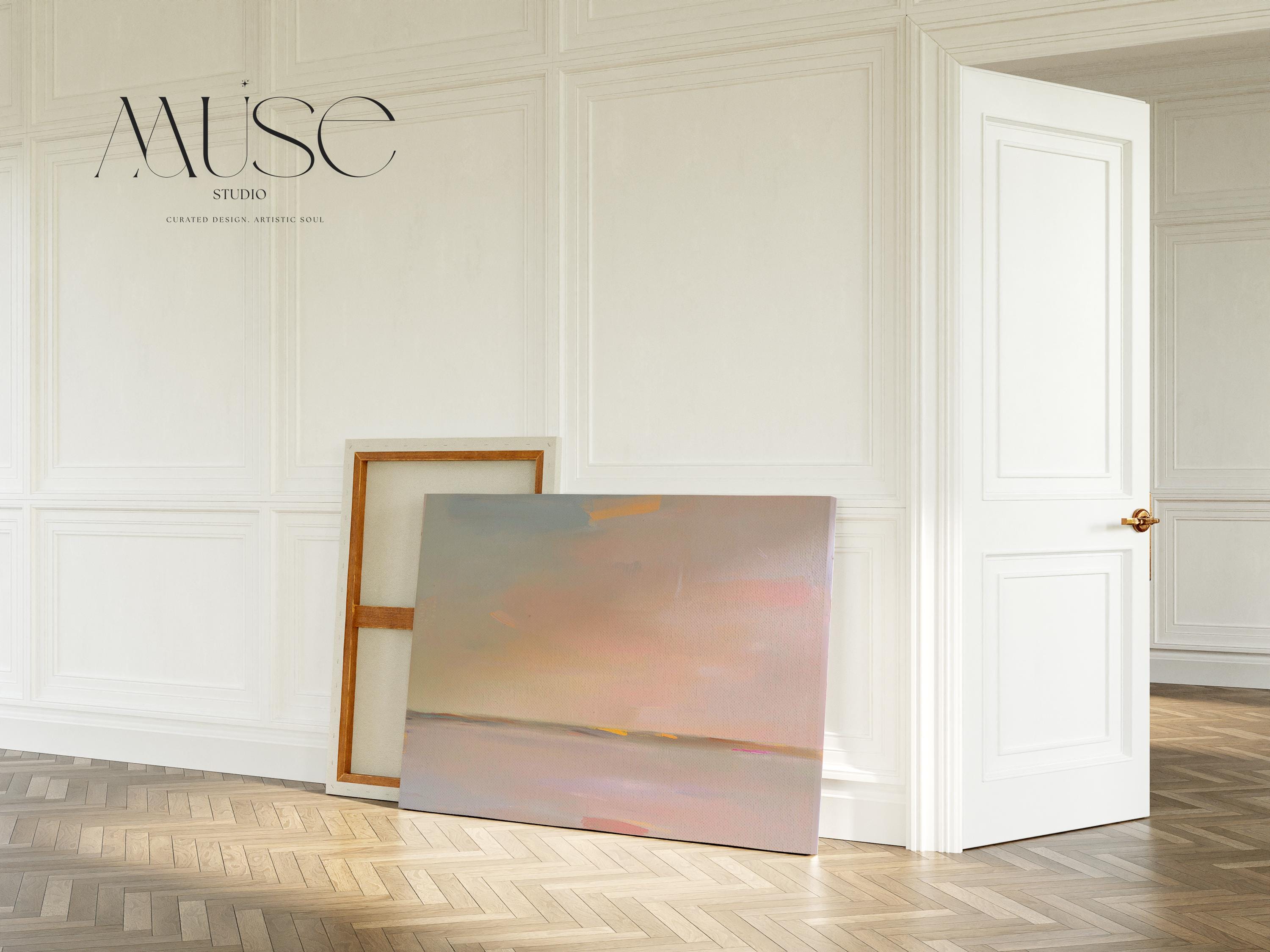 Large Canvas Wall Art Soft Neutral Horizon Abstract Painting Muted Modern Pastel Tones Warm Minimalist Decor for Bedroom or Living 459