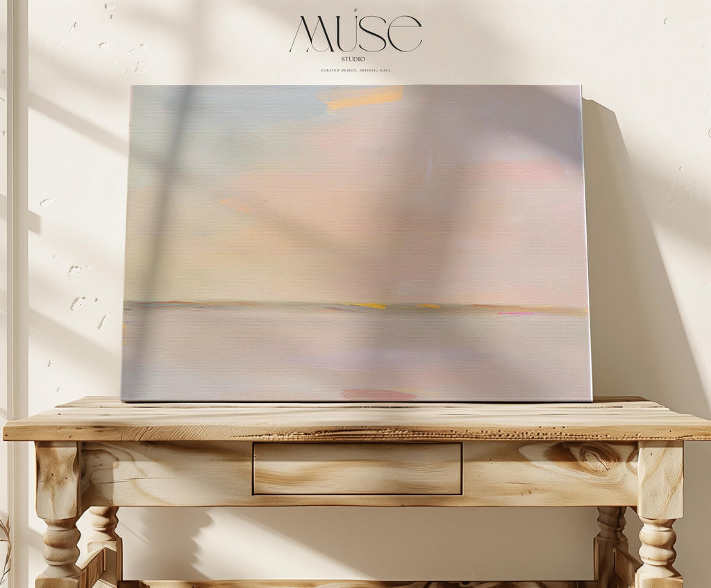 Large Canvas Wall Art Soft Neutral Horizon Abstract Painting Muted Modern Pastel Tones Warm Minimalist Decor for Bedroom or Living 459