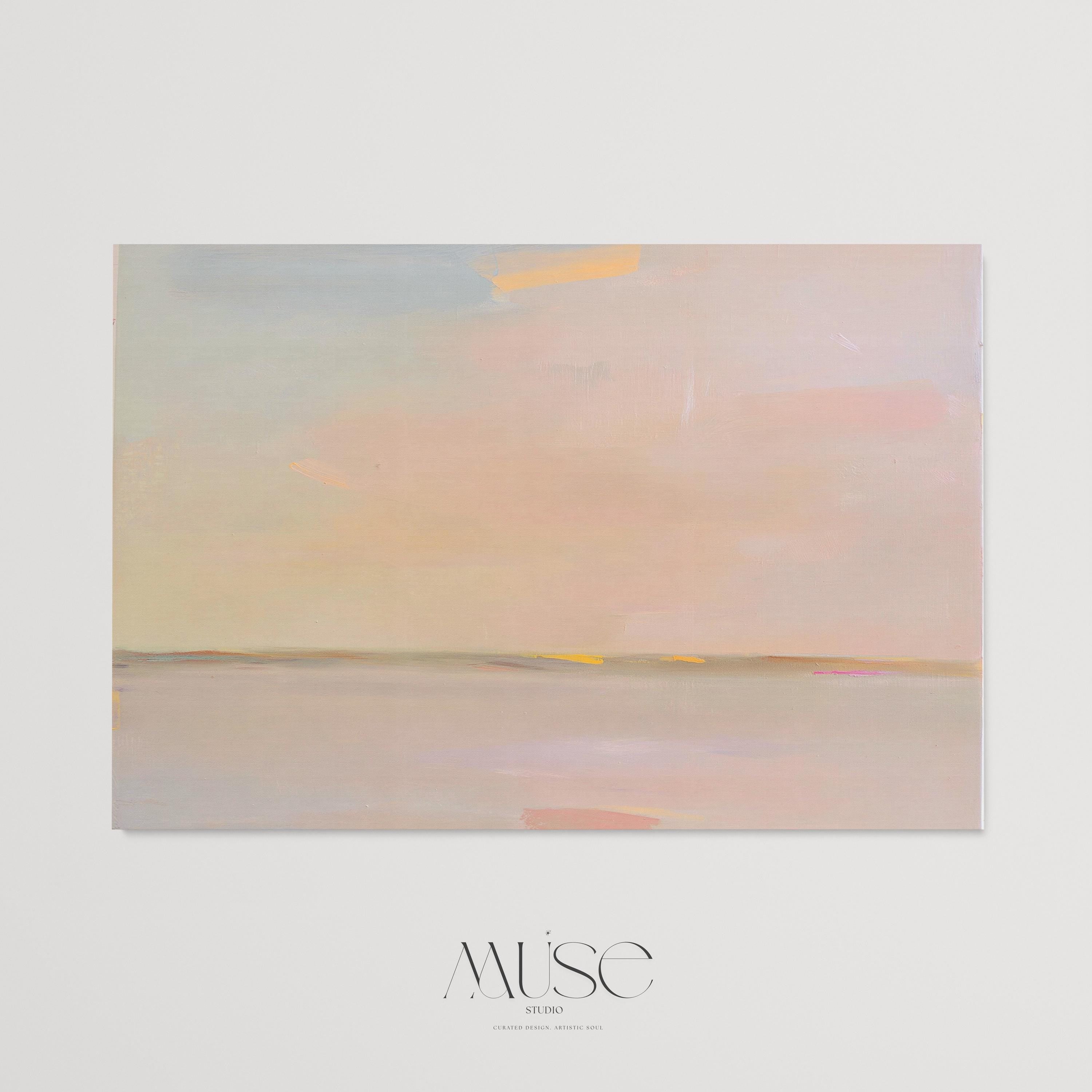 Large Canvas Wall Art Soft Neutral Horizon Abstract Painting Muted Modern Pastel Tones Warm Minimalist Decor for Bedroom or Living 459