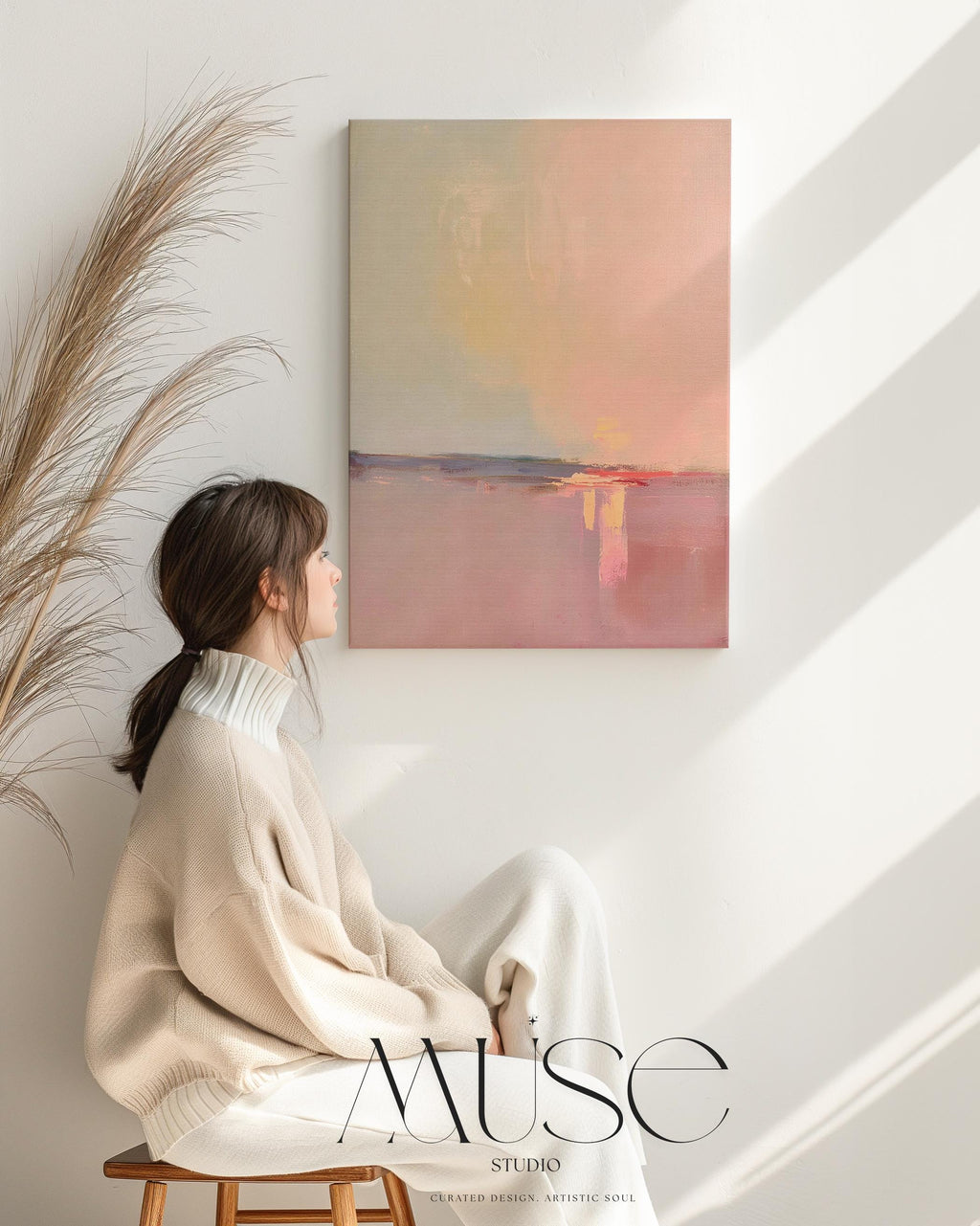 Large Canvas Wall Art Pink Blush Peach Vertical Horizon Painting Warm Minimalist Abstract for Living Room Entryway Decor 460 Stretched Canvas Art Large abstract wall decor on stretched canvas, gallery-wrapped and ready to hang. Perfect for colorful wall art in living rooms, office spaces, and design projects. Giclée canvas print with bold brushwork and vibrant modern style for impactful home decor. Muse Studio Decor Art.