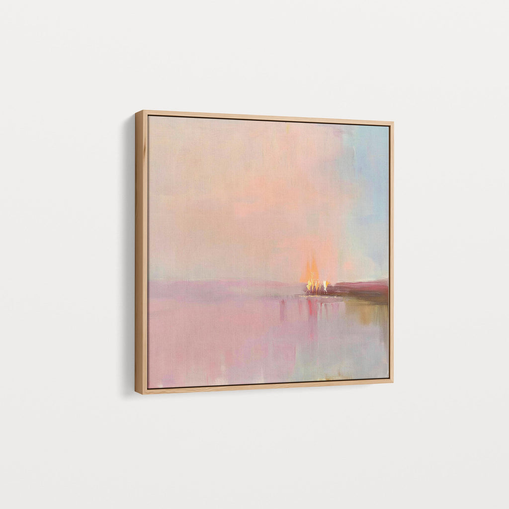 Framed Abstract Canvas Art Blush Pink Horizon Pastel Landscape Soft Glow Warm Minimalist Decor for Dining Room Entryway 461