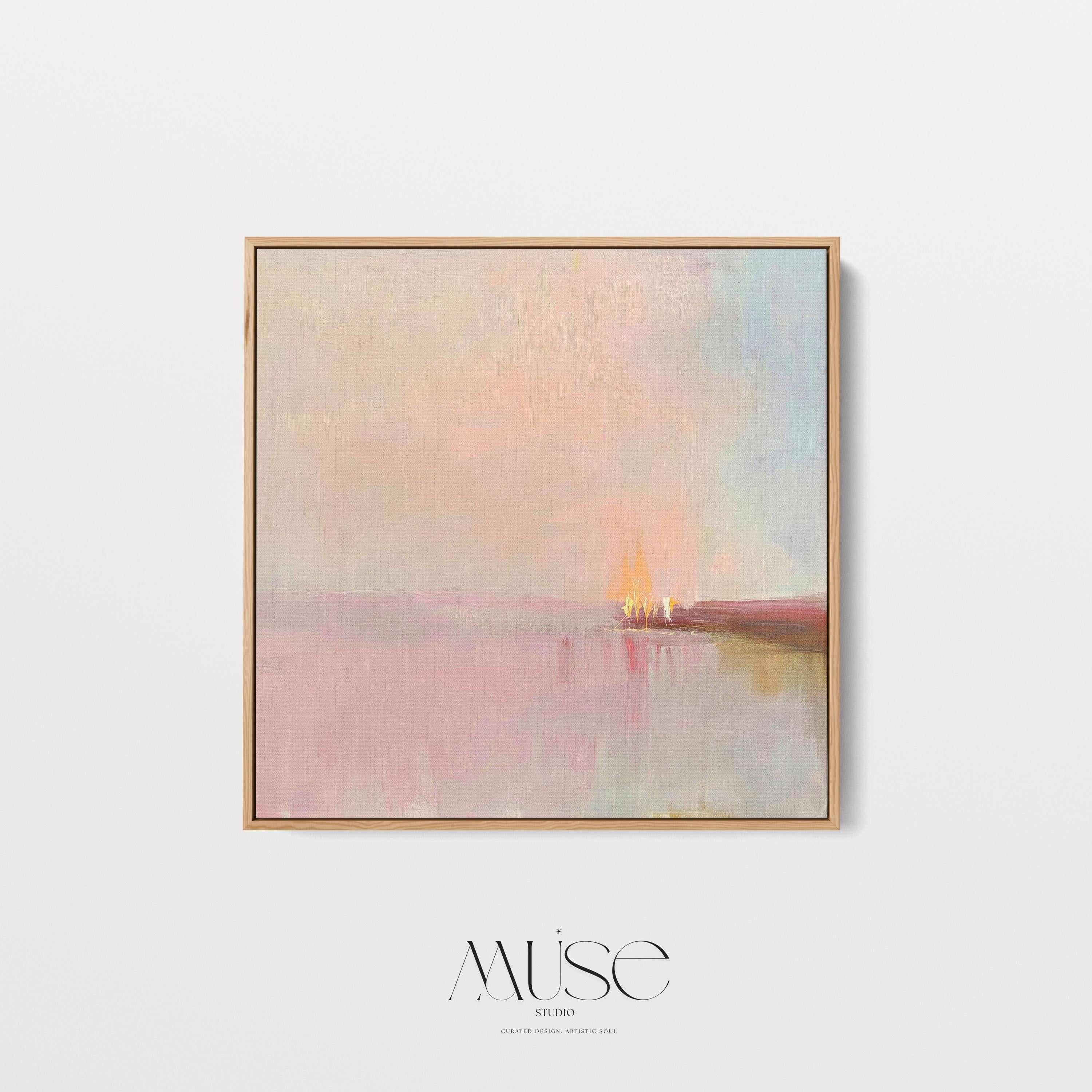 Framed Abstract Canvas Art Blush Pink Horizon Pastel Landscape Soft Glow Warm Minimalist Decor for Dining Room Entryway 461