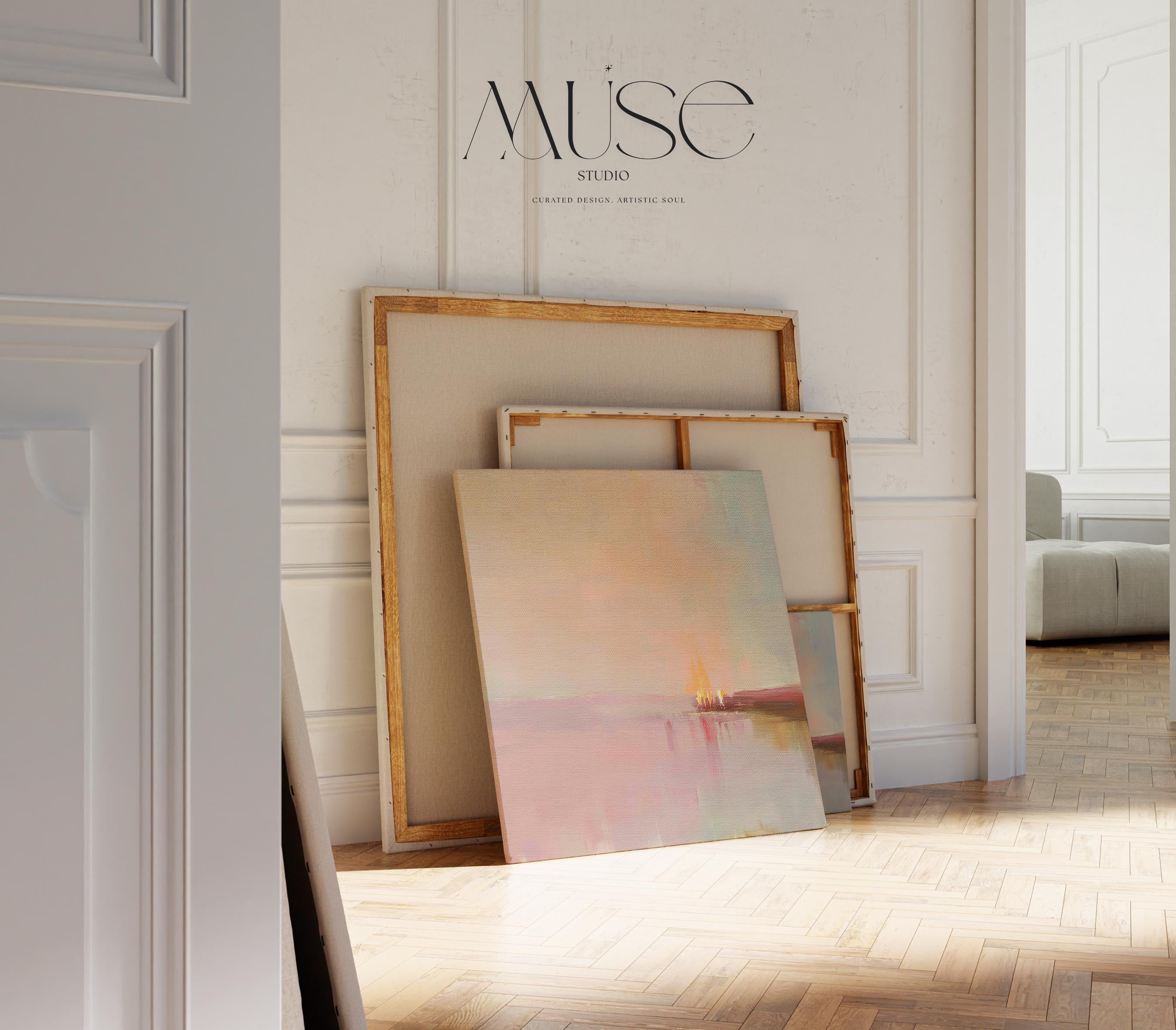 Large Canvas Wall Art Soft Pastel Horizon Abstract Painting Blush Pink Glow Warm Minimalist Decor for Bedroom Dining Room 461