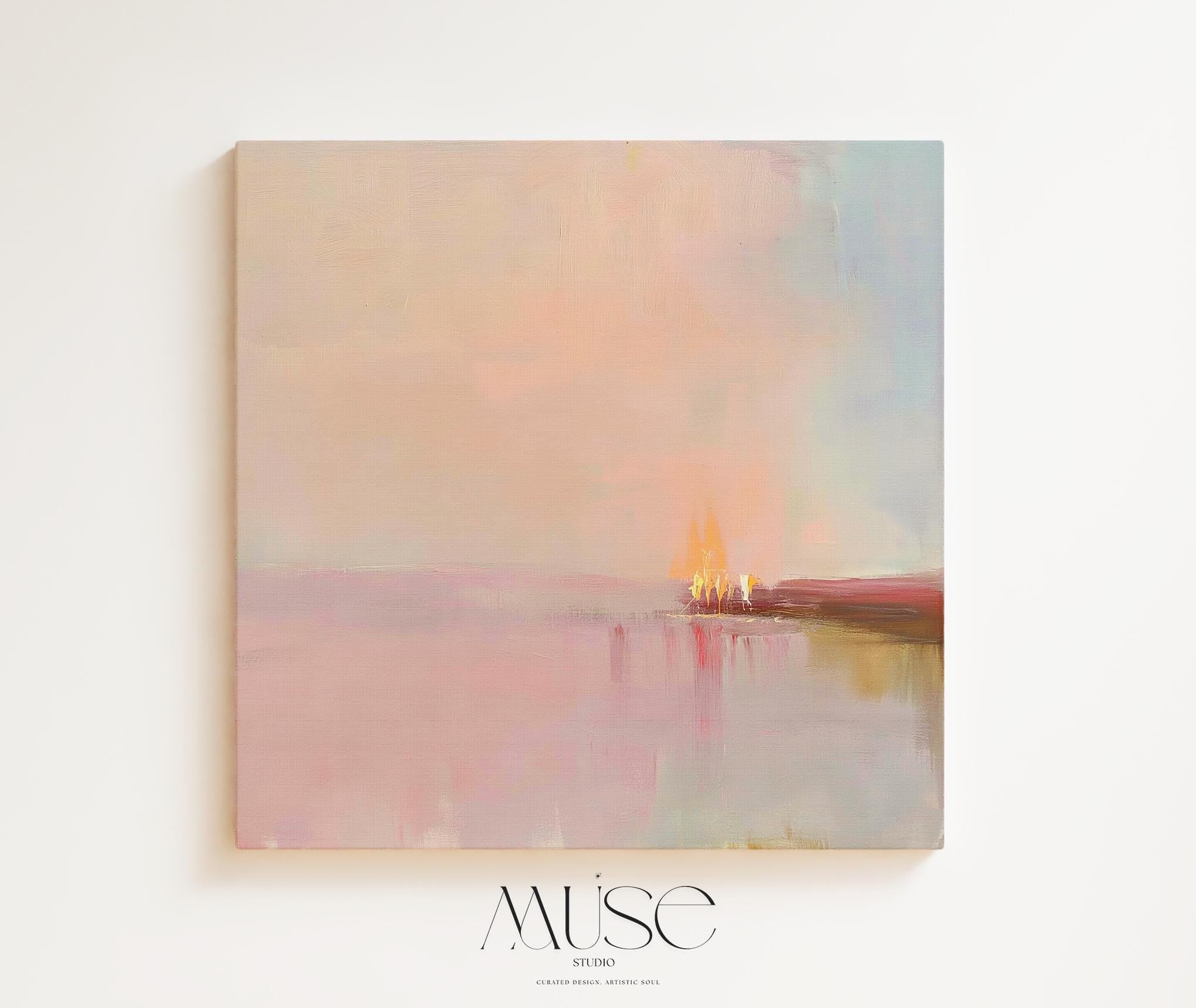 Large Canvas Wall Art Soft Pastel Horizon Abstract Painting Blush Pink Glow Warm Minimalist Decor for Bedroom Dining Room 461
