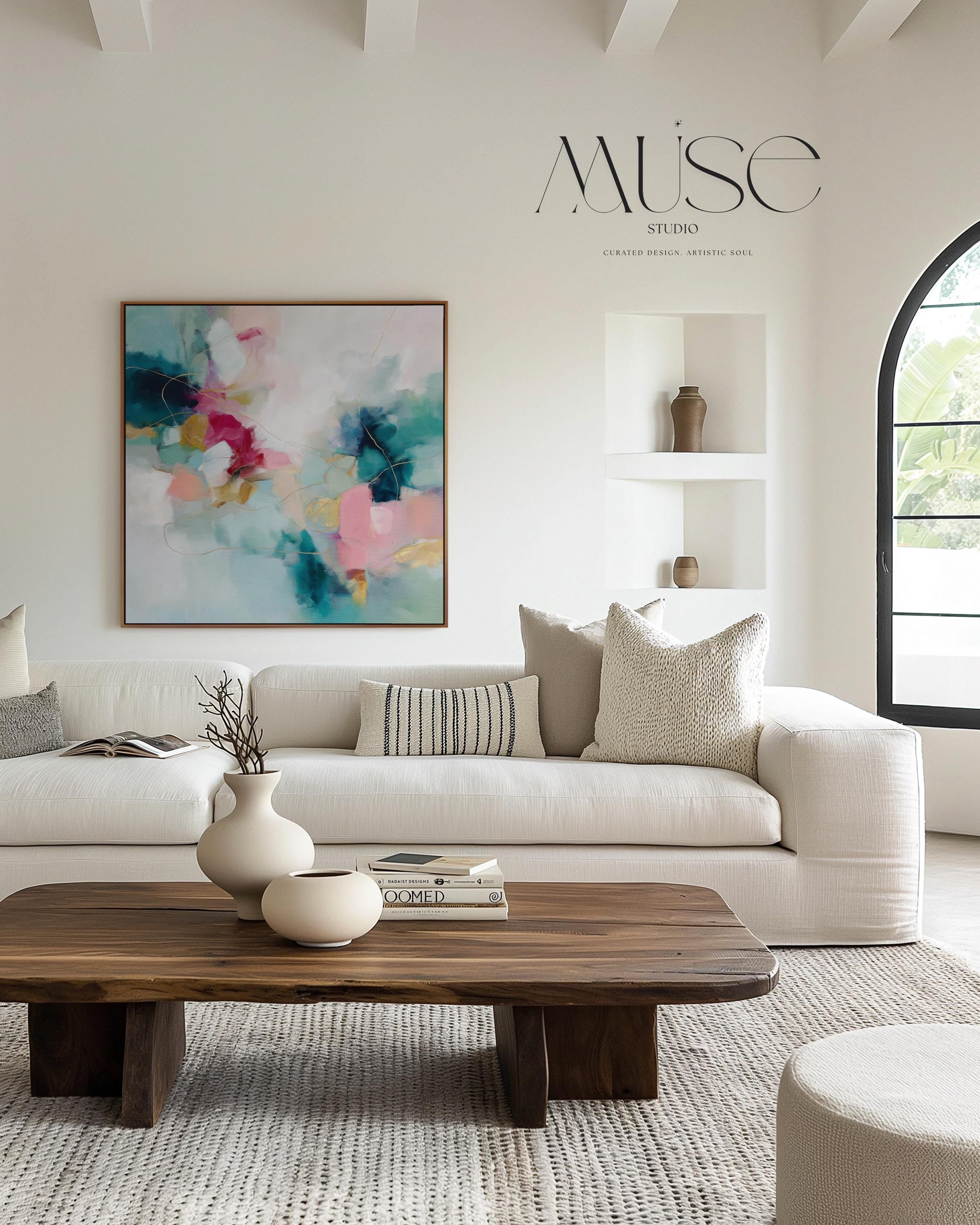 Framed Canvas Art Colorful abstract wall art on framed canvas, perfect for bold decor art and modern wall decor. Large statement piece with expressive brushstrokes and rich textures. Ready-to-hang giclée canvas designed to energize living rooms, offices, bedrooms and curated interiors. Muse Studio Decor Art.