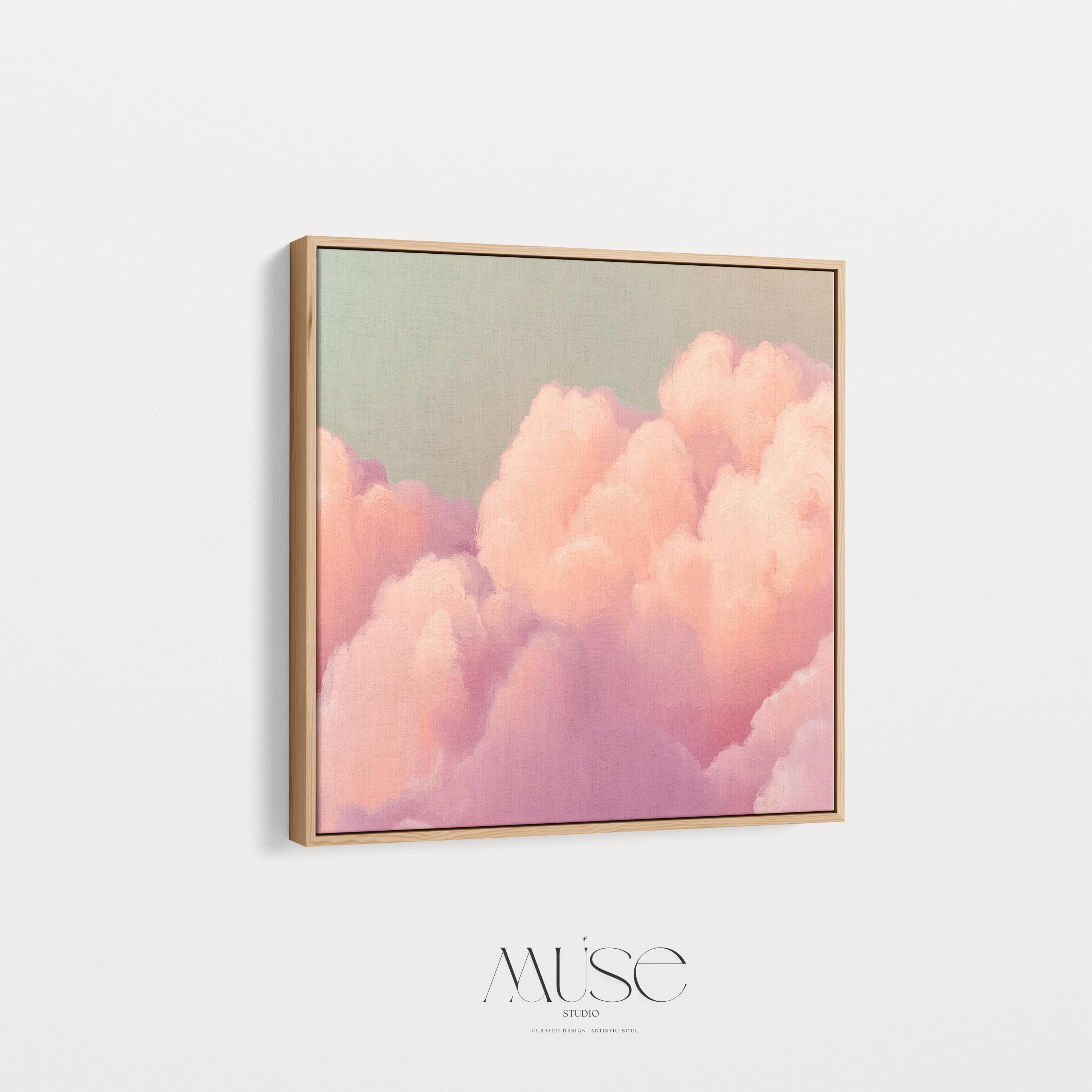 Dreamy Cloud Canvas • Floating Frame Art • Blush Peach Mint • Soft Pastel Muted Abstract • Dreamy Bedroom Decor • Wall Art by Muse Studio