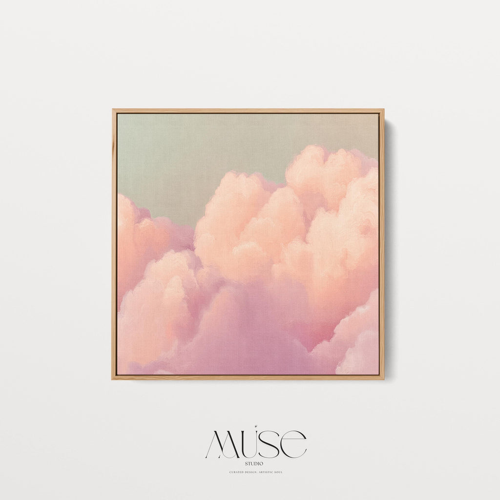 Dreamy Cloud Canvas • Floating Frame Art • Blush Peach Mint • Soft Pastel Muted Abstract • Dreamy Bedroom Decor • Wall Art by Muse Studio