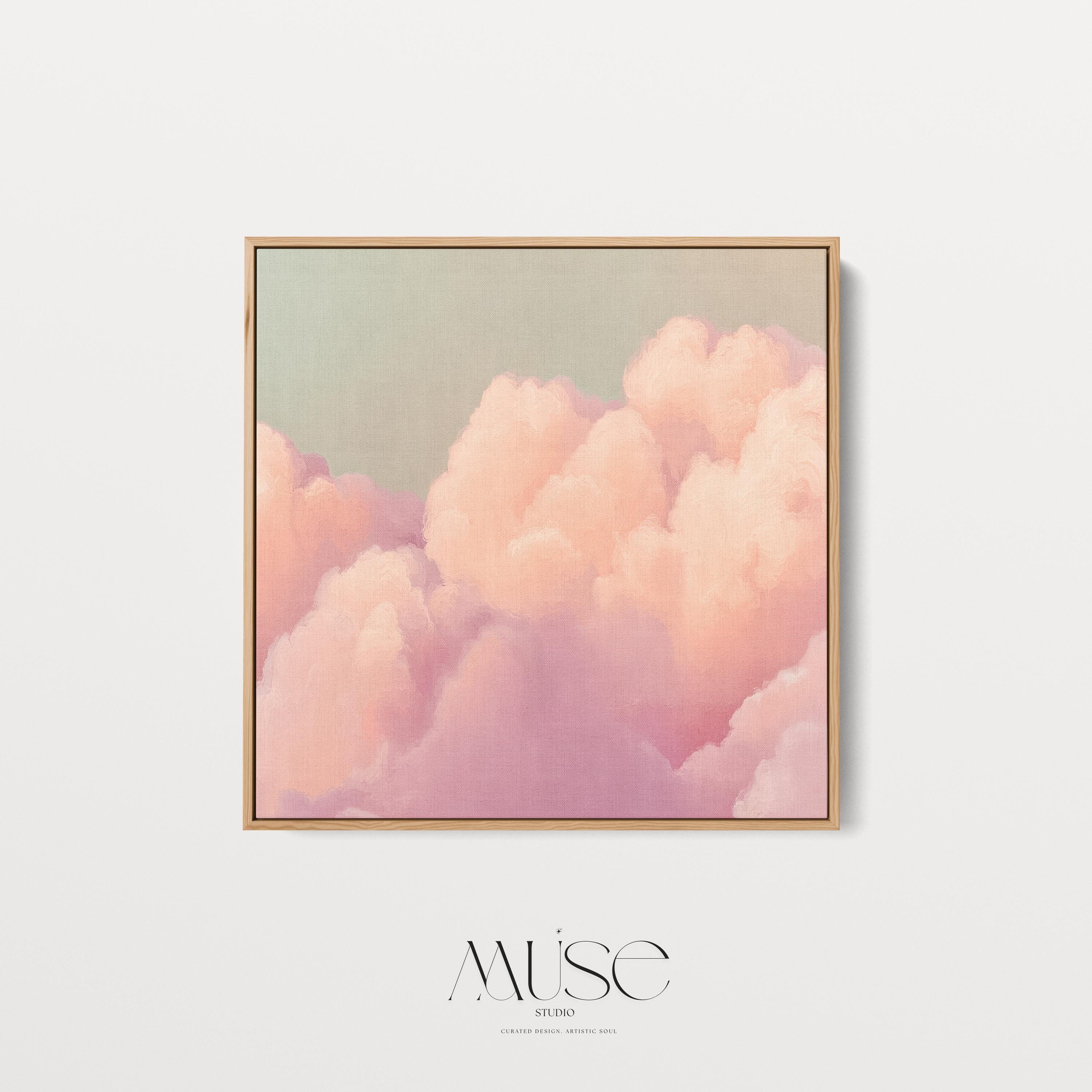 Dreamy Cloud Canvas • Floating Frame Art • Blush Peach Mint • Soft Pastel Muted Abstract • Dreamy Bedroom Decor • Wall Art by Muse Studio