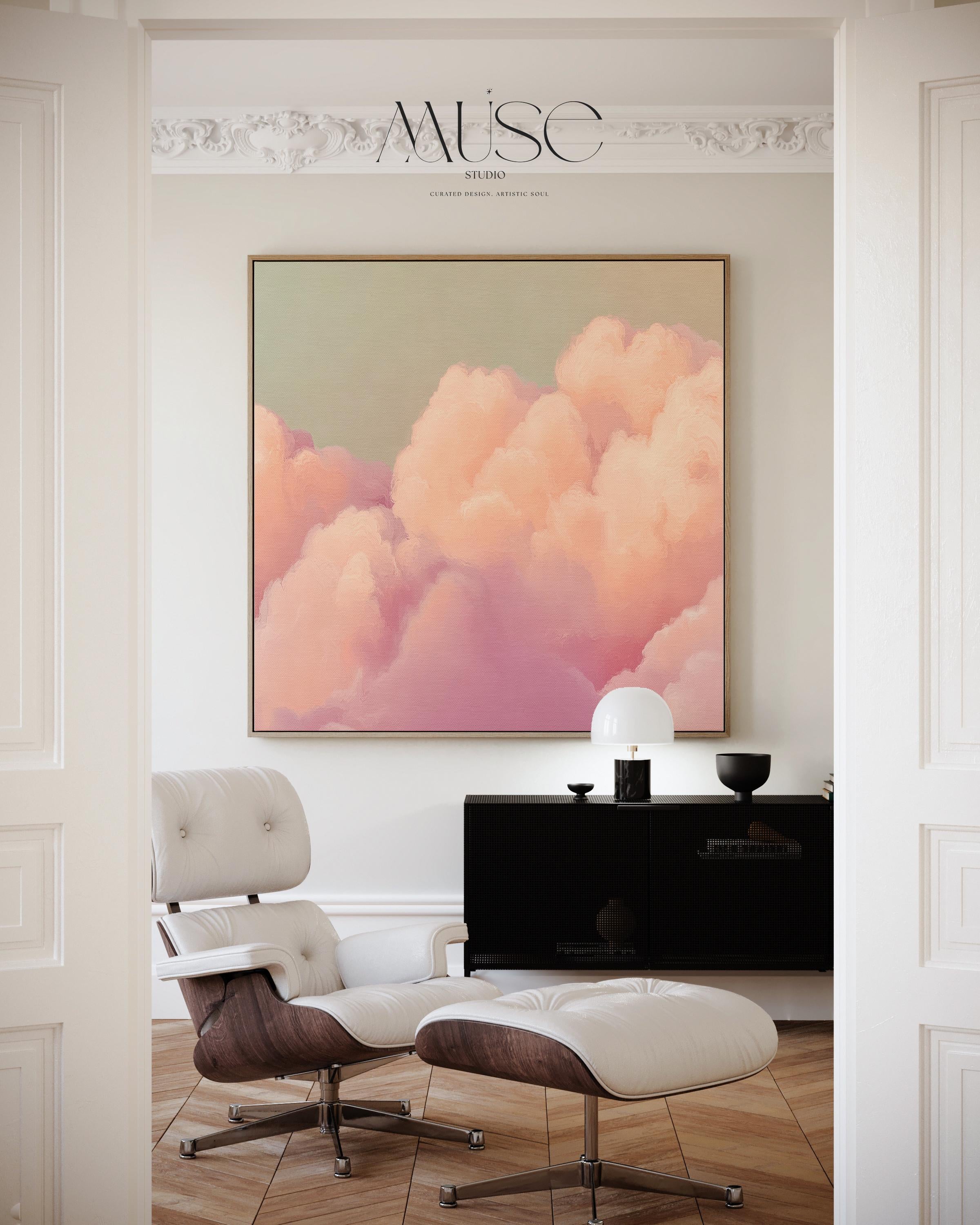 Dreamy Cloud Canvas • Floating Frame Art • Blush Peach Mint • Soft Pastel Muted Abstract • Dreamy Bedroom Decor • Wall Art by Muse Studio