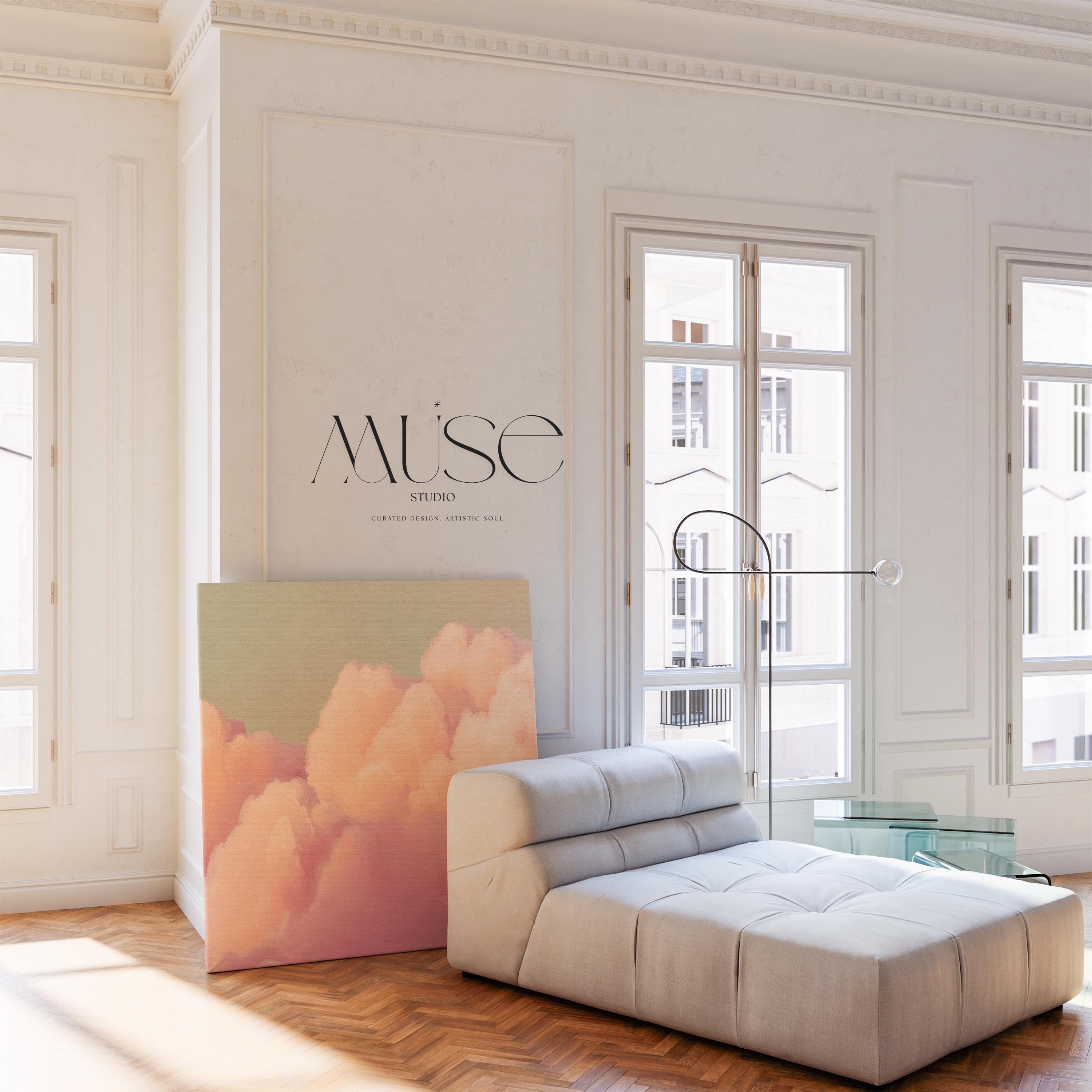 Canvas Wall Art Pink Clouds • Blush Peach Mint • Soft Pastel Muted Abstract • Dreamy Bedroom XL Oversized Wall Decor • by Muse Studio 499