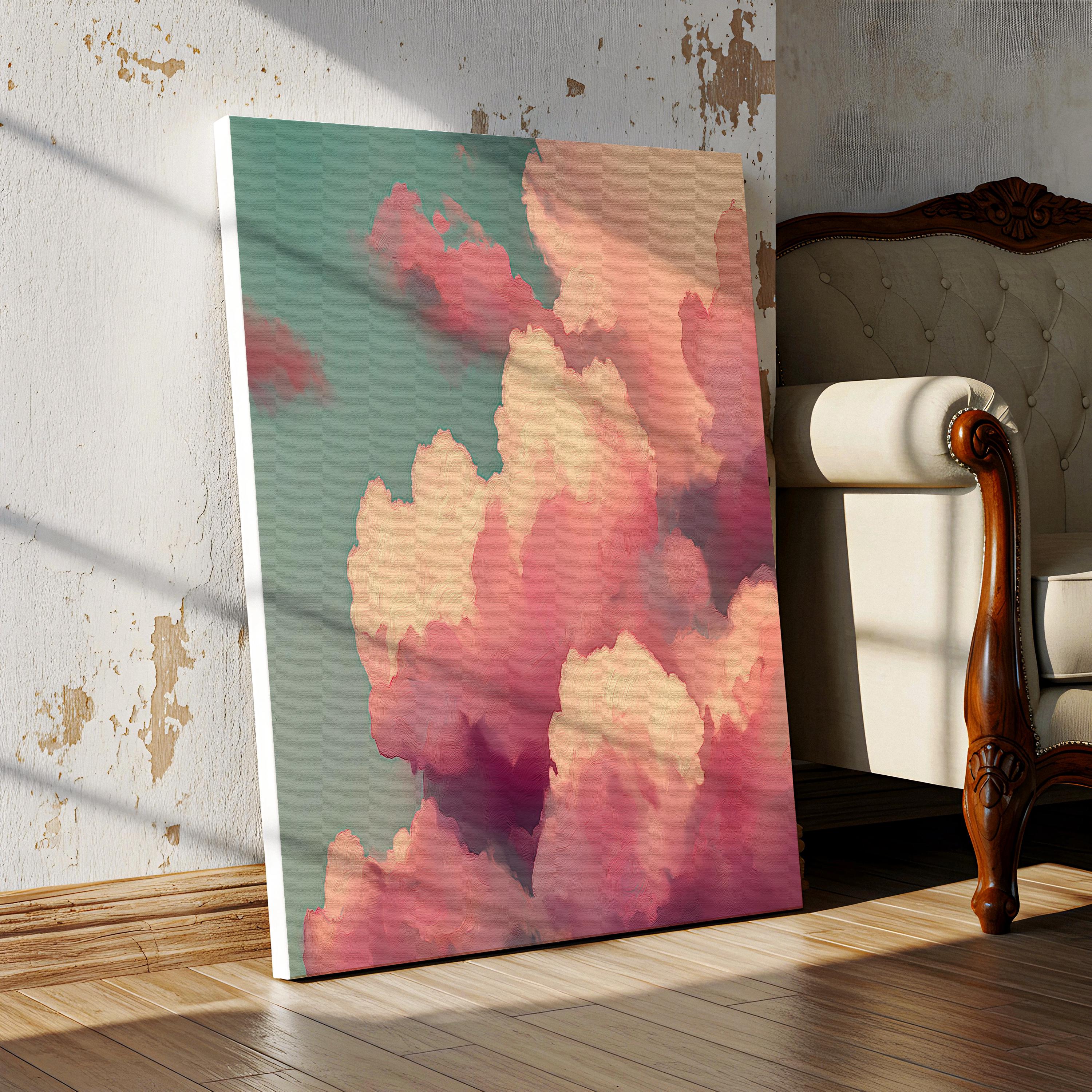 Teal Pink Cloud Dawn Canvas Wall Art, Oversized Abstract Painting on Stretched Canvas, Dreamy Bedroom Decor, Color Pop Wall Art • MUSE 500