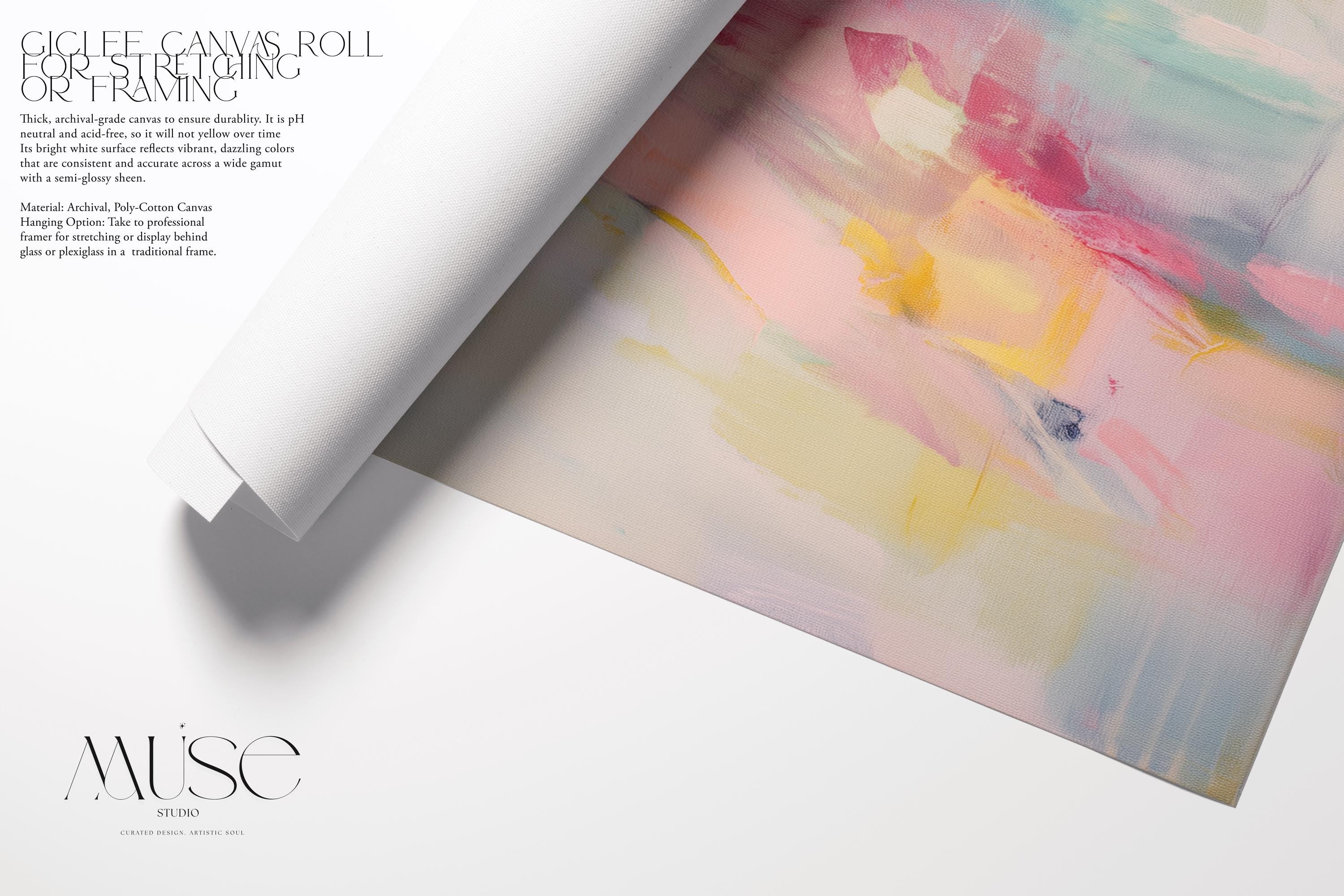 Colorful Abstract Floating Framed Canvas Wall Art, Soft Pastel Brushstroke Painting, Oversized Square Living Room or Studio Decor • MUSE 319