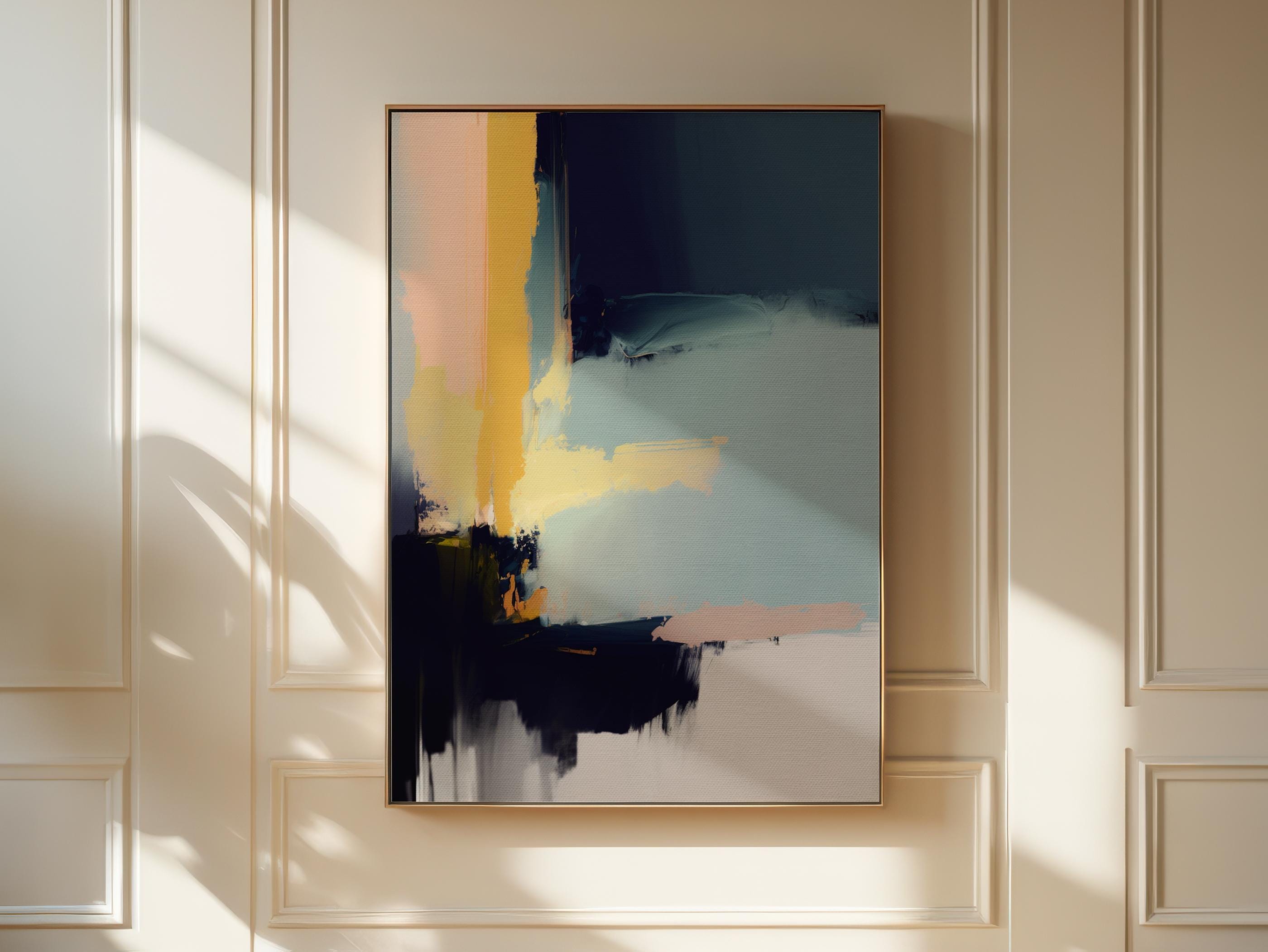 Navy Blue Abstract Canvas Wall Art, Floating Framed Art, Giclée Print, Extra Large Office Living Room Decor, Bold Minimalist Wall Art • 514