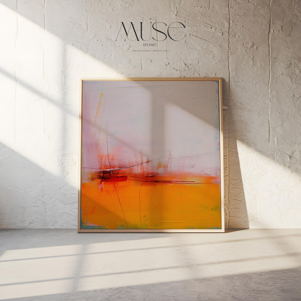Framed Wall Art, Bold Boho Abstract Canvas Art Orange Red Pink Oversized Wall Art for Living Room Bedroom or Office by Muse Studio Decor 108