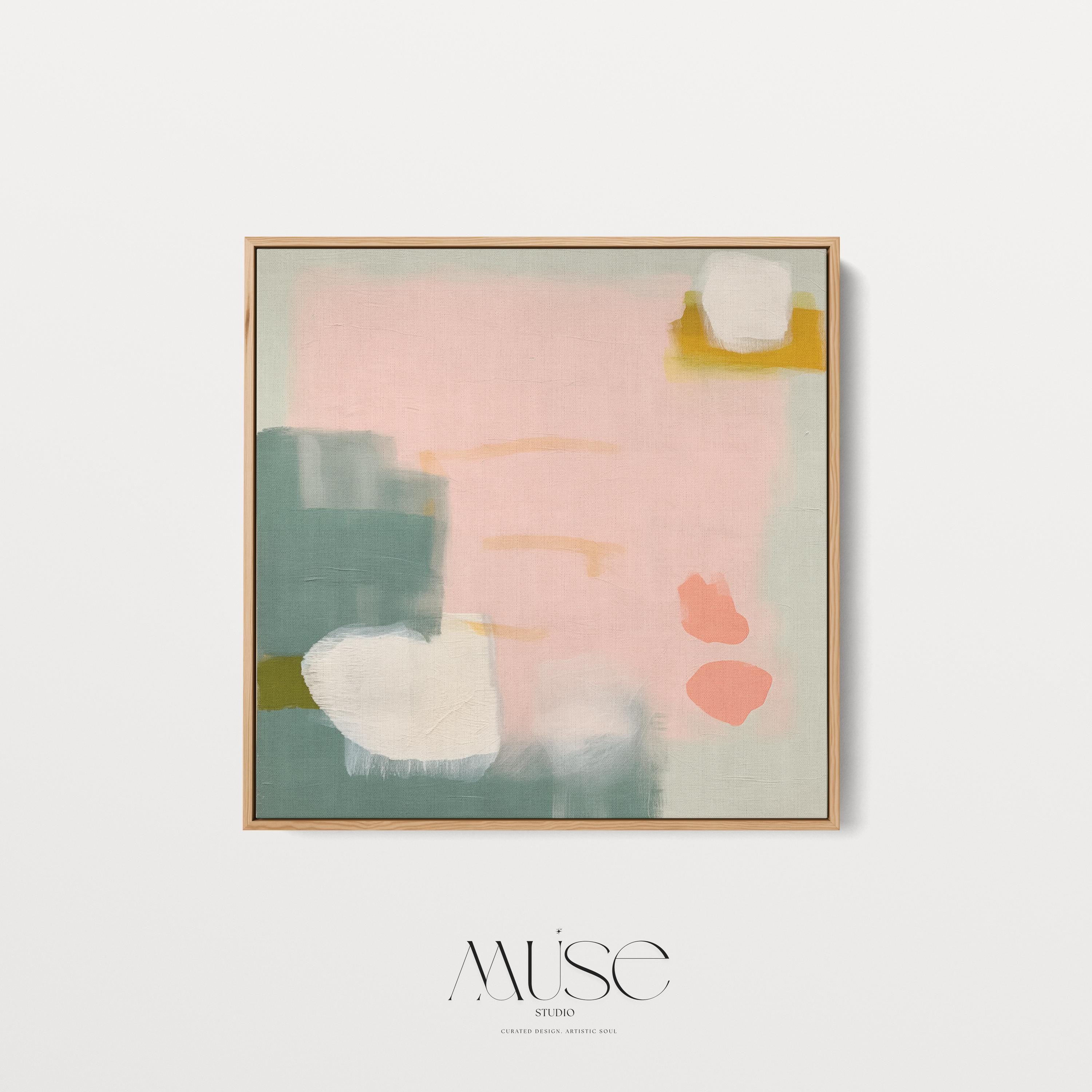 Framed Abstract Canvas Art Blush Pink Sage Green Soft Modern Painting for Neutral Bedroom Decor or Calm Contemporary Wall Style 361