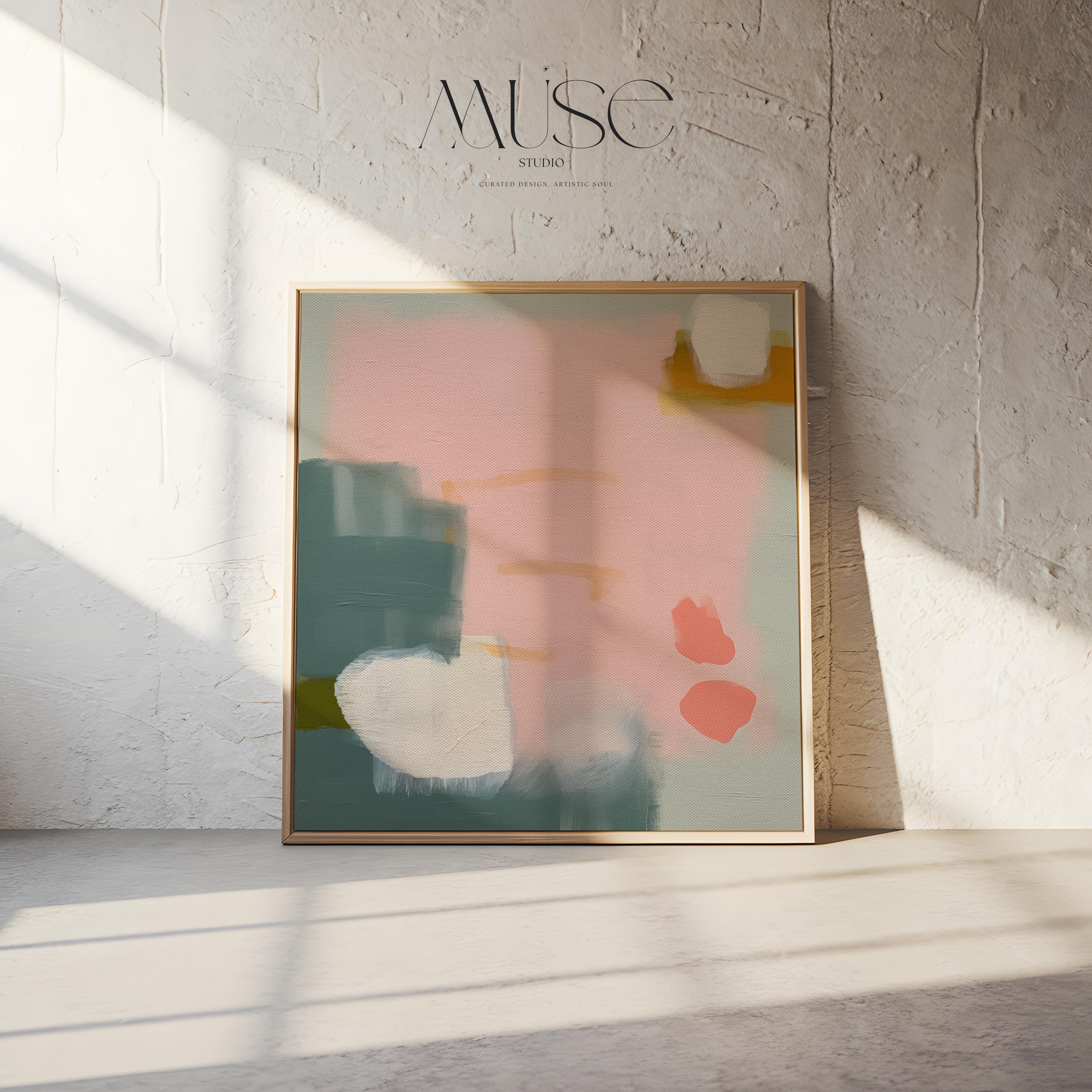Framed Abstract Canvas Art Blush Pink Sage Green Soft Modern Painting for Neutral Bedroom Decor or Calm Contemporary Wall Style 361