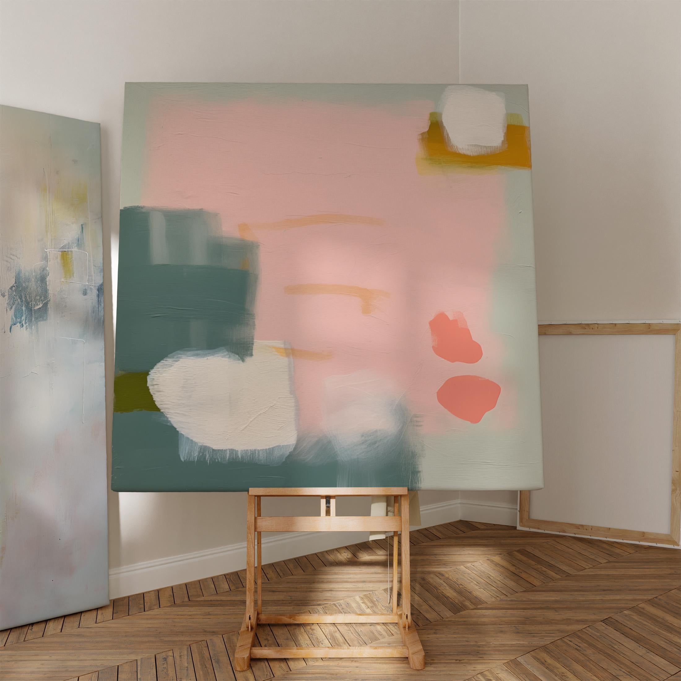 Large Canvas Wall Art Blush Pink Sage Green Abstract Painting for Calm Bedroom Decor Soft Contemporary or Neutral Minimalist Style 361