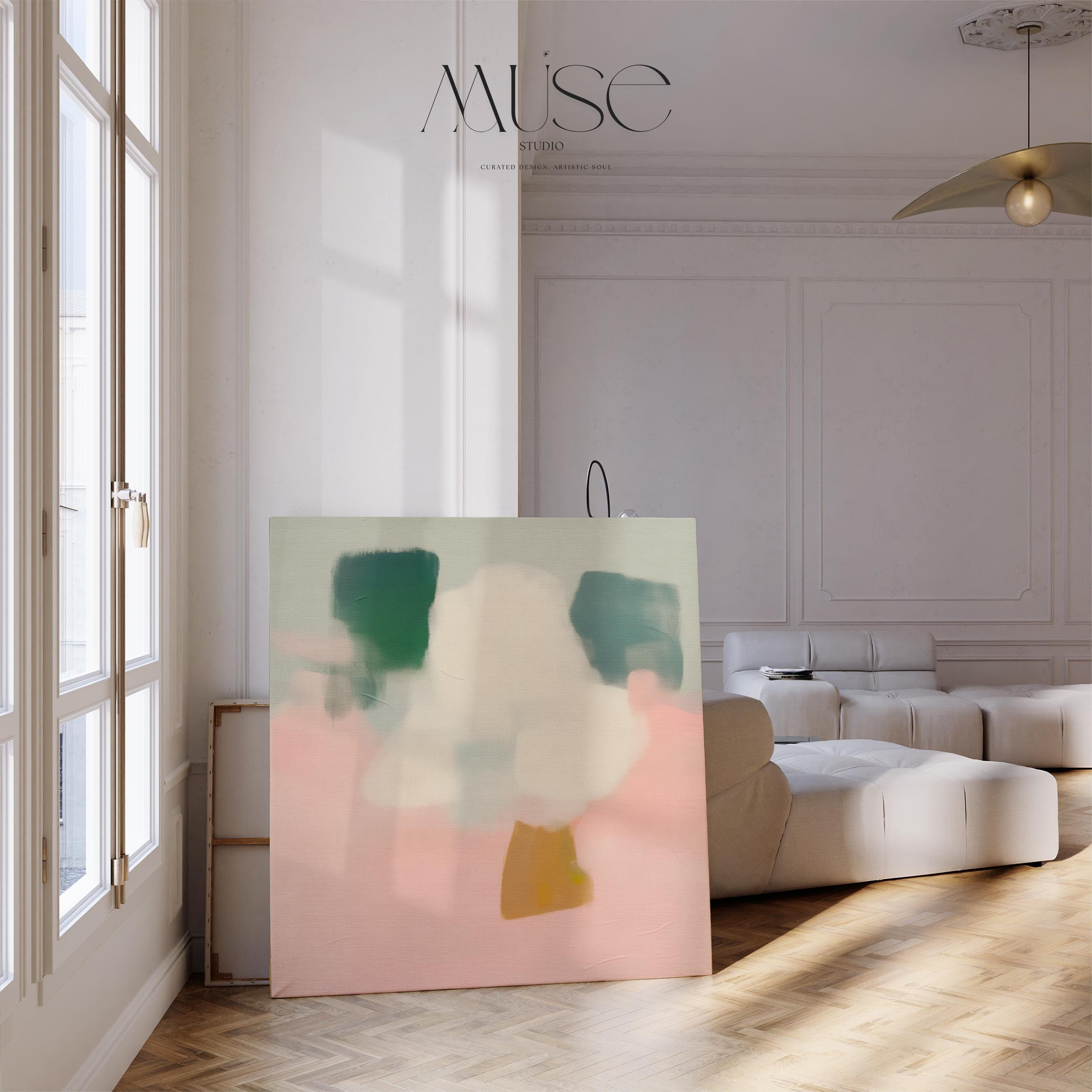 Large Canvas Wall Art Pink Green White Abstract Painting for Soft Minimalist Decor Neutral Organic Bedroom or Modern Home Style 362 Stretched Canvas Art Large abstract wall decor on stretched canvas, gallery-wrapped and ready to hang. Perfect for colorful wall art in living rooms, office spaces, and design projects. Giclée canvas print with bold brushwork and vibrant modern style for impactful home decor. Muse Studio Decor Art.