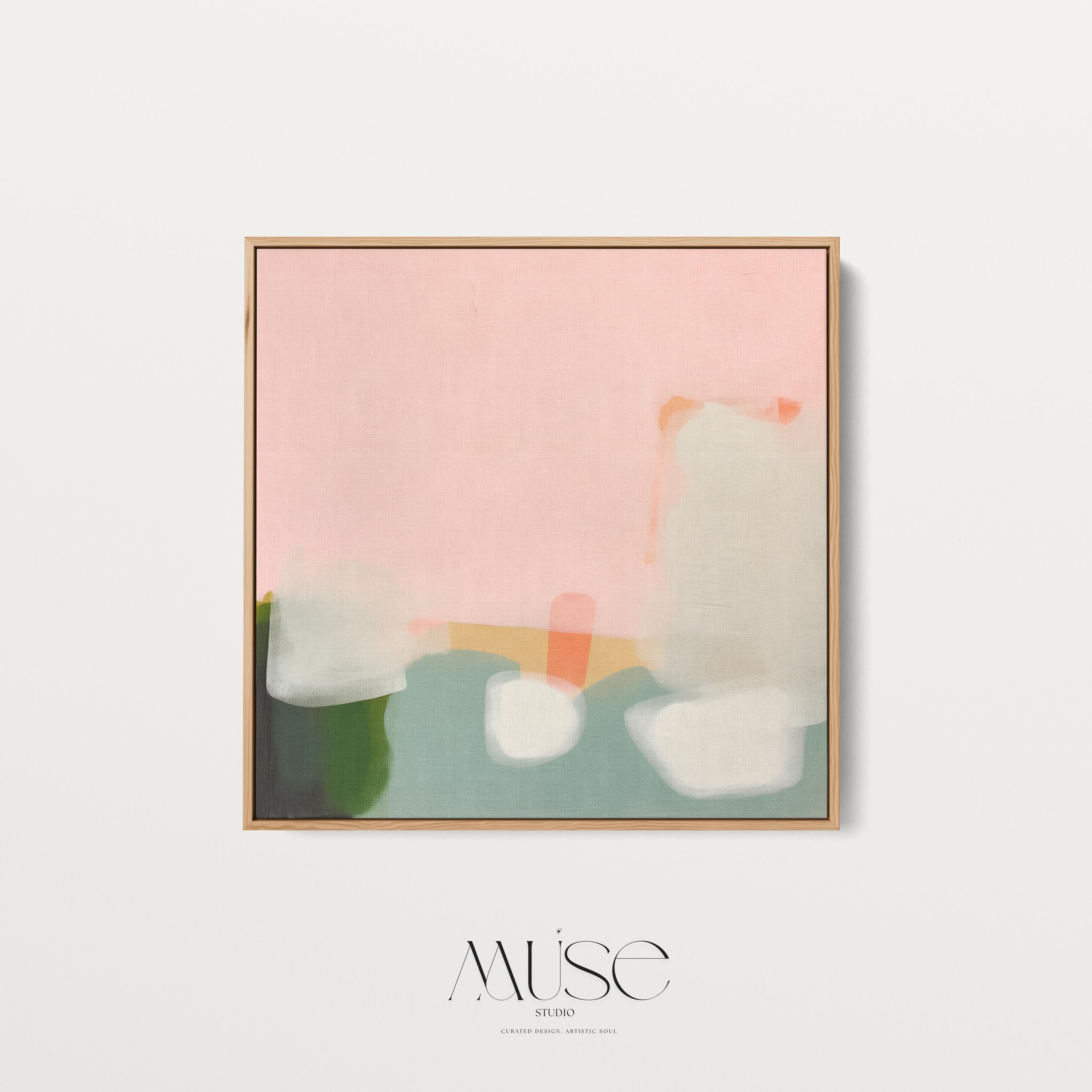 Framed Wall Art Soft Abstract Painting in Pink Green White for Neutral Organic Bedroom or Modern Living Room Decor Muse Studio 363 Framed Canvas Art Colorful abstract wall art on framed canvas, perfect for bold decor art and modern wall decor. Large statement piece with expressive brushstrokes and rich textures. Ready-to-hang giclée canvas designed to energize living rooms, offices, bedrooms and curated interiors. Muse Studio Decor Art.