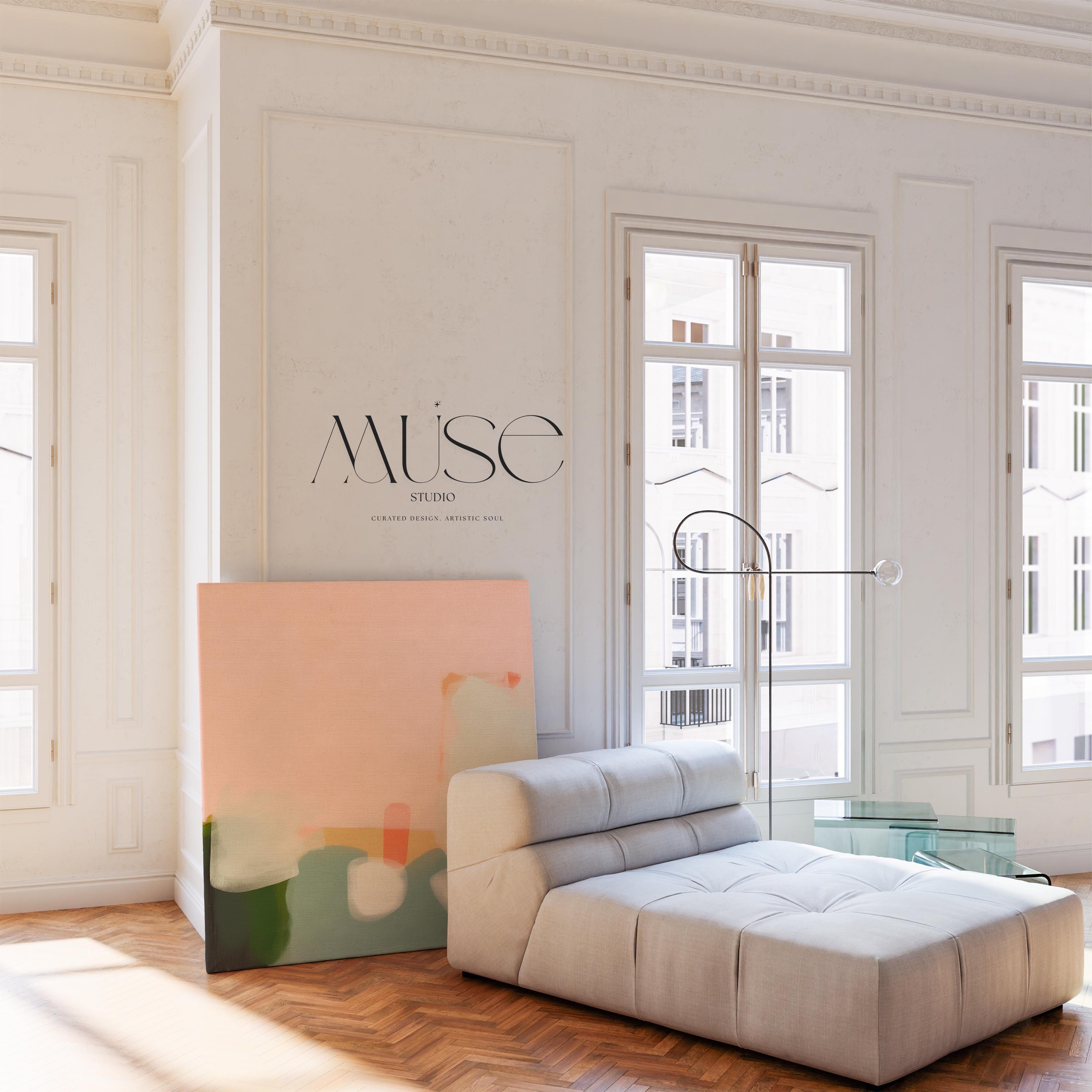 Large Canvas Wall Art Soft Abstract Painting in Blush Green and Ivory for Modern Minimalist Living Room Decor Muse Studio Art 363 Stretched Canvas Art Large abstract wall decor on stretched canvas, gallery-wrapped and ready to hang. Perfect for colorful wall art in living rooms, office spaces, and design projects. Giclée canvas print with bold brushwork and vibrant modern style for impactful home decor. Muse Studio Decor Art.