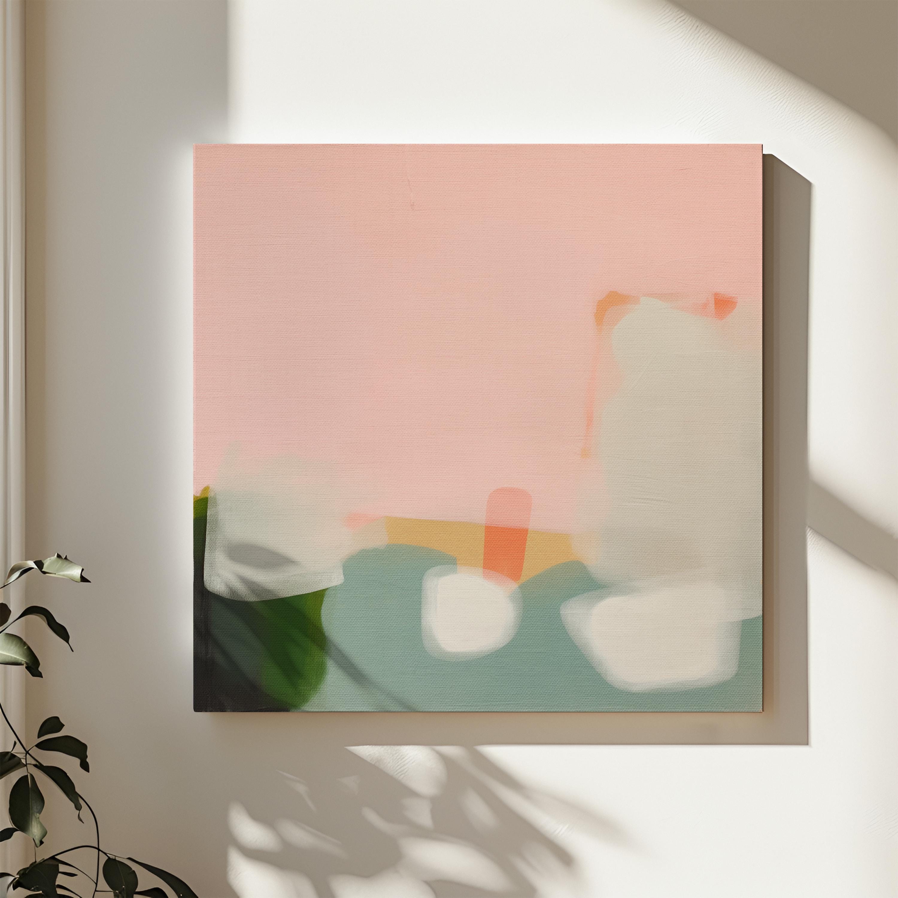 Large Canvas Wall Art Soft Abstract Painting in Blush Green and Ivory for Modern Minimalist Living Room Decor Muse Studio Art 363 Stretched Canvas Art Large abstract wall decor on stretched canvas, gallery-wrapped and ready to hang. Perfect for colorful wall art in living rooms, office spaces, and design projects. Giclée canvas print with bold brushwork and vibrant modern style for impactful home decor. Muse Studio Decor Art.