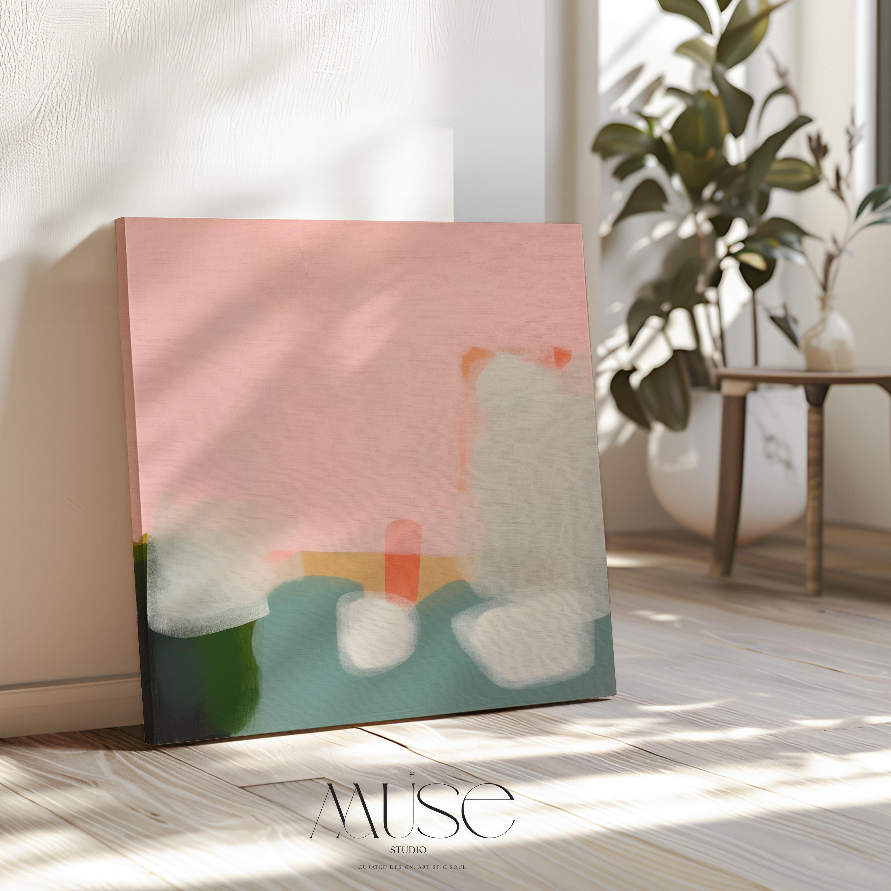 Large Canvas Wall Art Soft Abstract Painting in Blush Green and Ivory for Modern Minimalist Living Room Decor Muse Studio Art 363