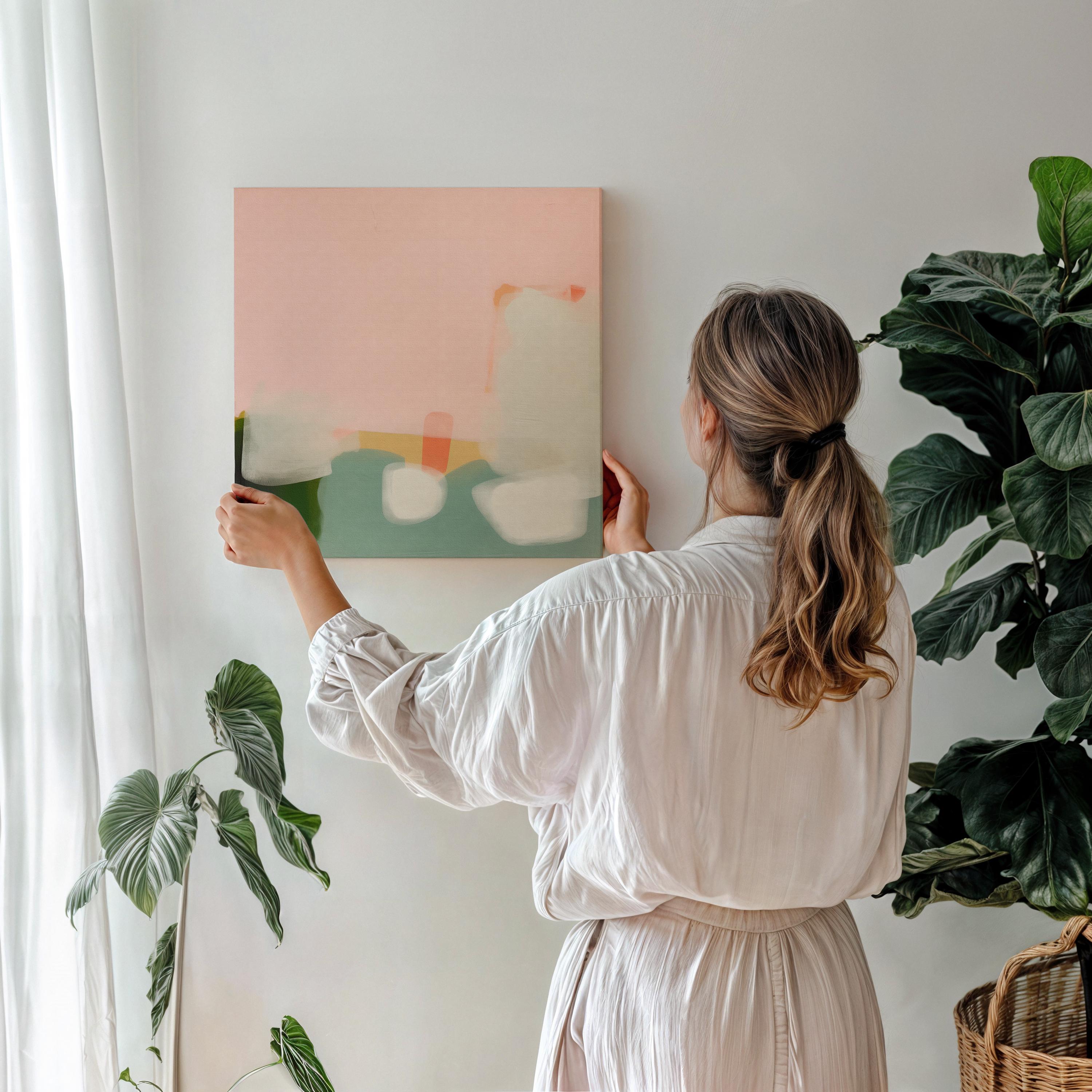 Large Canvas Wall Art Soft Abstract Painting in Blush Green and Ivory for Modern Minimalist Living Room Decor Muse Studio Art 363