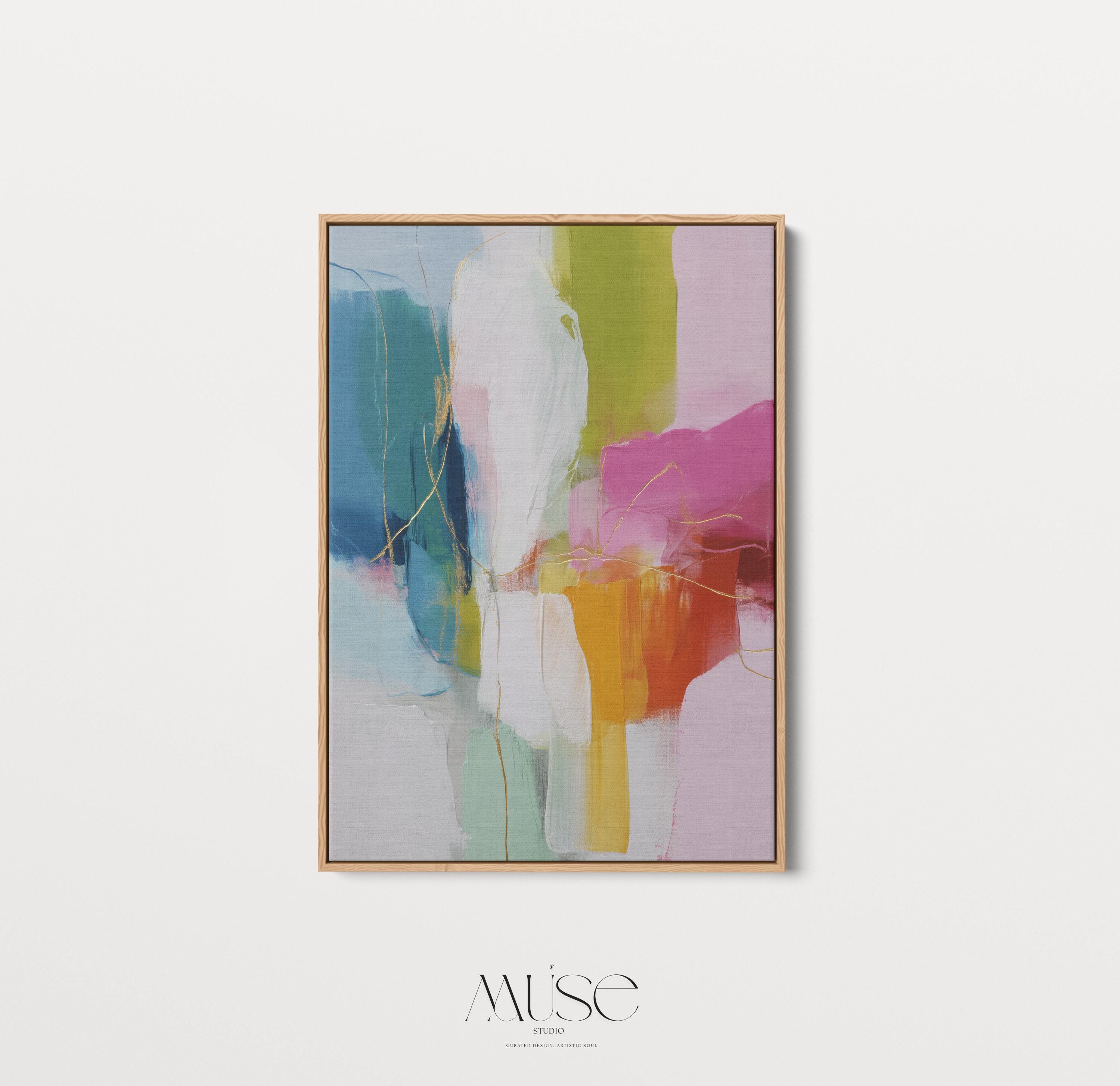 Color Pop Abstract Canvas in Lime Fuchsia Orange Modern Bold Wall Art Large Vertical Painting for Office Living Room Decor Muse Studio 118 Framed Canvas Art Colorful abstract wall art on framed canvas, perfect for bold decor art and modern wall decor. Large statement piece with expressive brushstrokes and rich textures. Ready-to-hang giclée canvas designed to energize living rooms, offices, bedrooms and curated interiors. Muse Studio Decor Art.