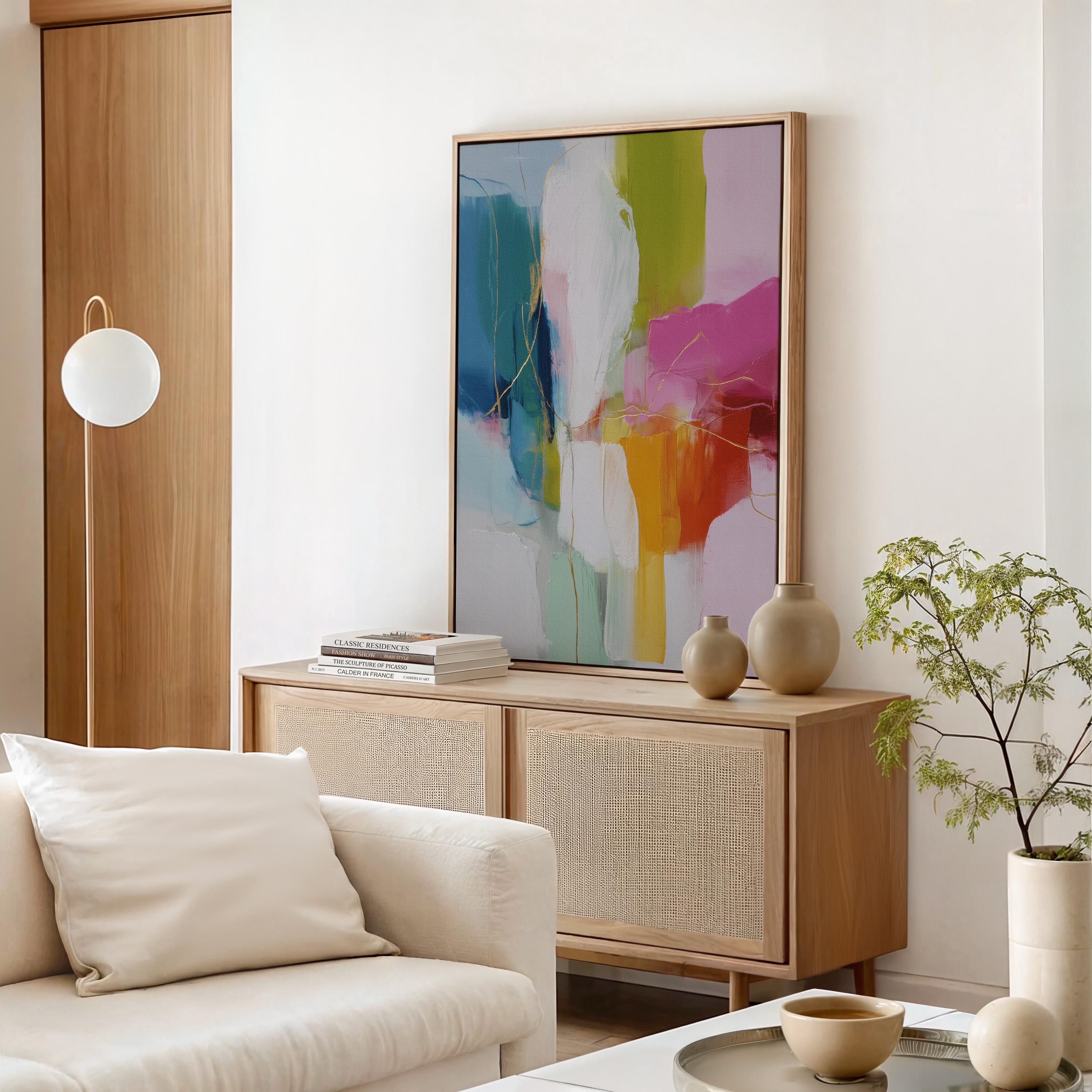 Color Pop Abstract Canvas in Lime Fuchsia Orange Modern Bold Wall Art Large Vertical Painting for Office Living Room Decor Muse Studio 118