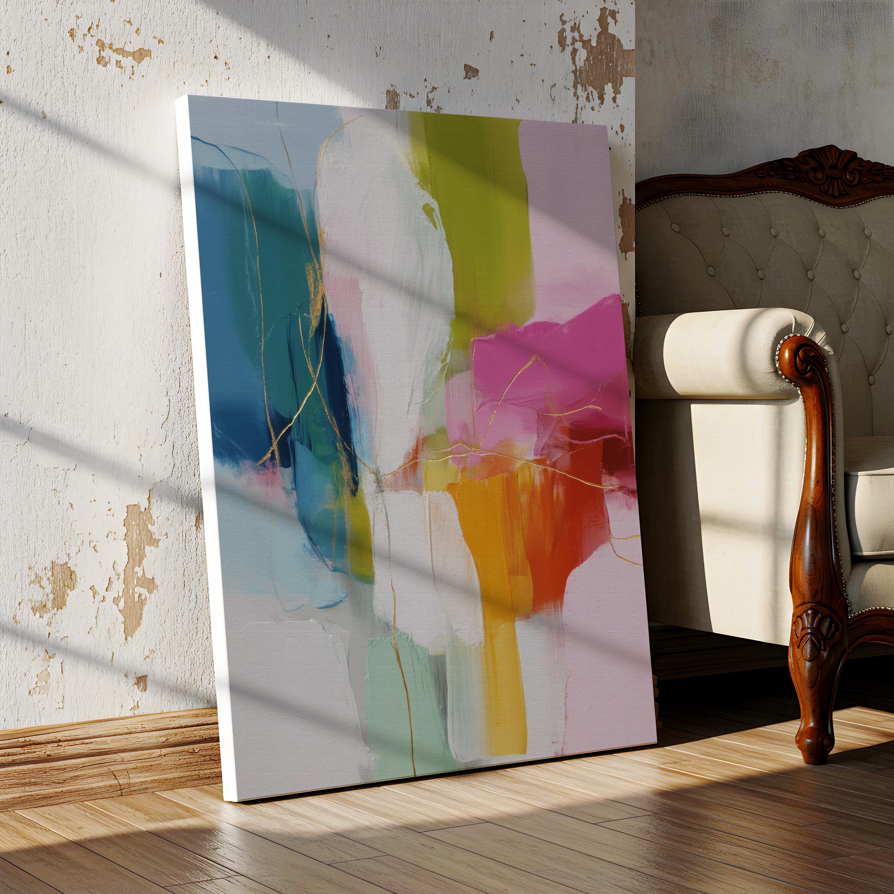 Large Abstract Wall Art in Fuchsia Lime Orange Vertical Canvas Bold Color Pop Painting for Office or Living Room Decor Muse Studio 462 Stretched Canvas Art Large abstract wall decor on stretched canvas, gallery-wrapped and ready to hang. Perfect for colorful wall art in living rooms, office spaces, and design projects. Giclée canvas print with bold brushwork and vibrant modern style for impactful home decor. Muse Studio Decor Art.