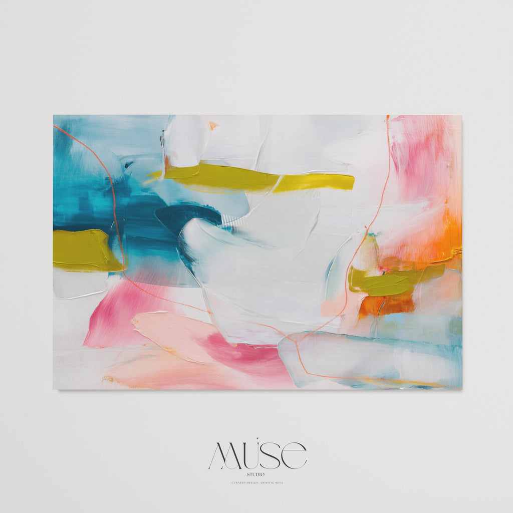 Abstract Canvas Wall Art Pink Blue Mustard Painting Modern Horizontal Decor Warm Minimalist Art for Home Bold Eclectic Modern Decor Art 463