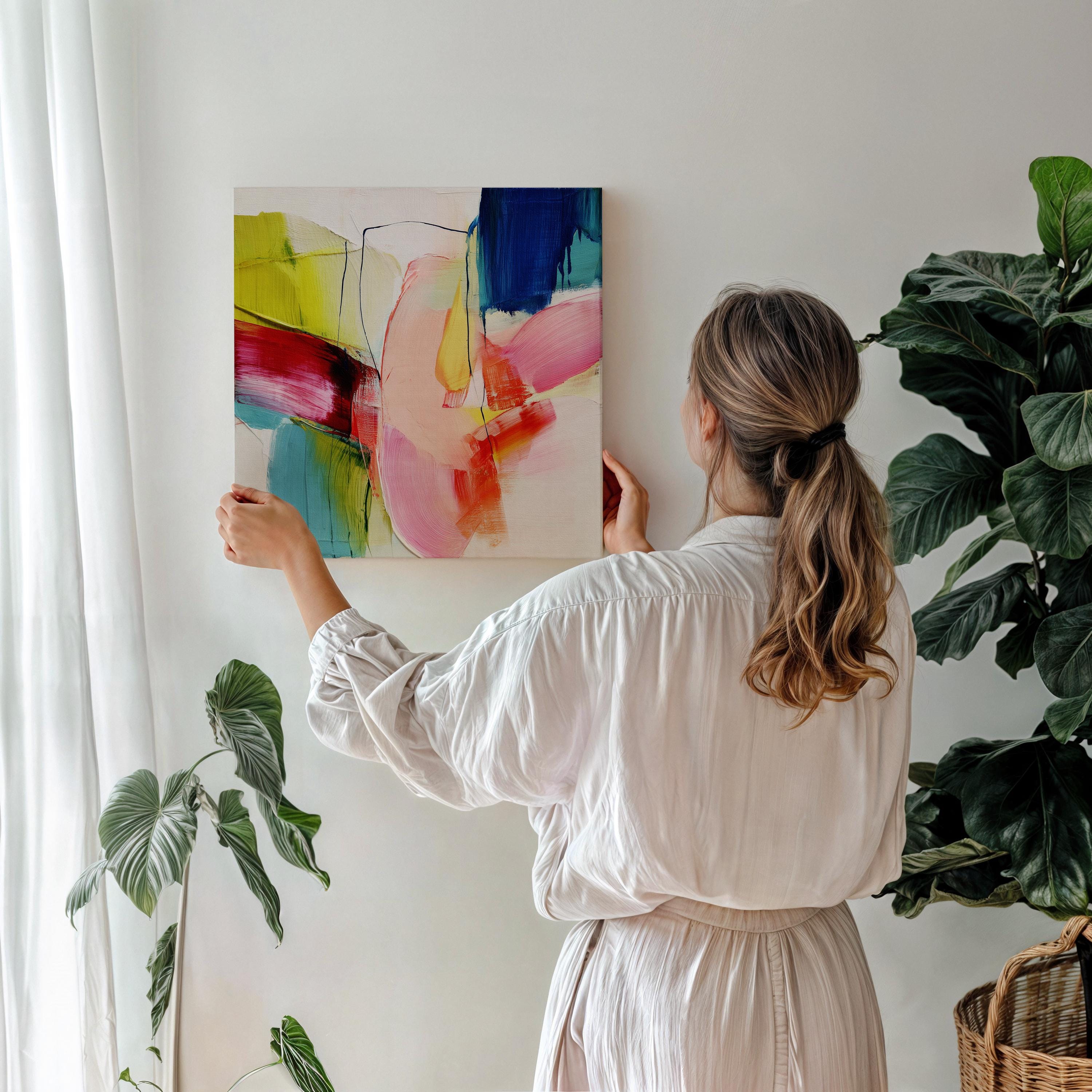 Oversized Canvas Wall Art Color Pop Abstract Painting Pink Blue Lime Modern Decor Art for Living Room Eclectic Dopamine Style 464