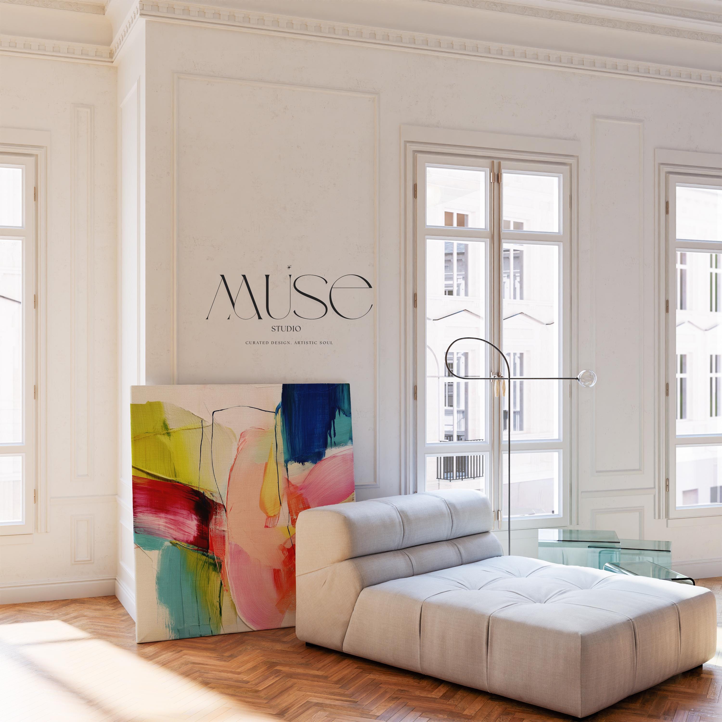 Oversized Canvas Wall Art Color Pop Abstract Painting Pink Blue Lime Modern Decor Art for Living Room Eclectic Dopamine Style 464 Stretched Canvas Art Large abstract wall decor on stretched canvas, gallery-wrapped and ready to hang. Perfect for colorful wall art in living rooms, office spaces, and design projects. Giclée canvas print with bold brushwork and vibrant modern style for impactful home decor. Muse Studio Decor Art.