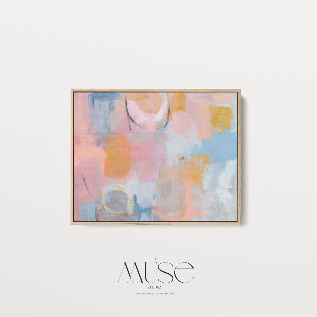 Pastel abstract canvas wall art in blush peach blue large horizontal painting warm minimalism pastel botanicals decor for bedroom MUSE 502