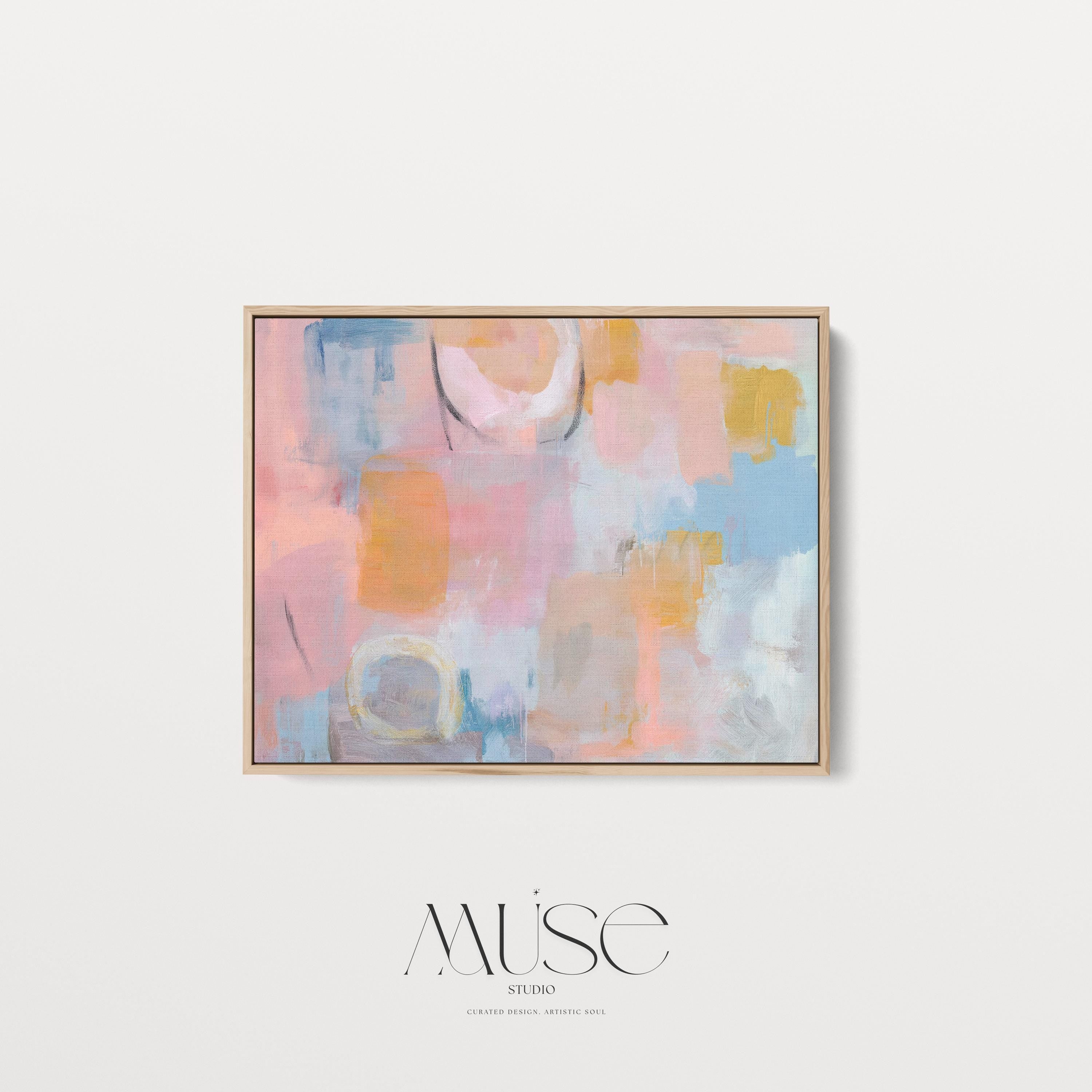 Pastel abstract canvas wall art in blush peach blue large horizontal painting warm minimalism pastel botanicals decor for bedroom MUSE 502