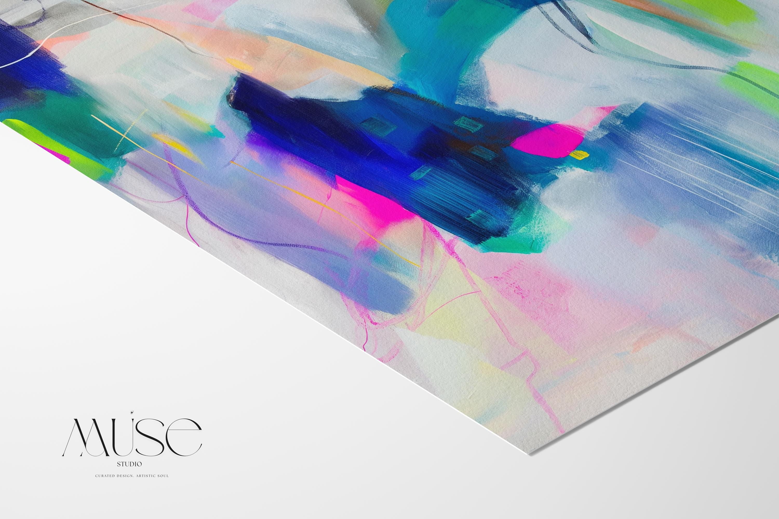 Preppy & Bright Wall Art for Home or Office - Colorful Abstract Painting, Framed Boho Canvas Art, Large Statement Piece | Aurora Muse 273