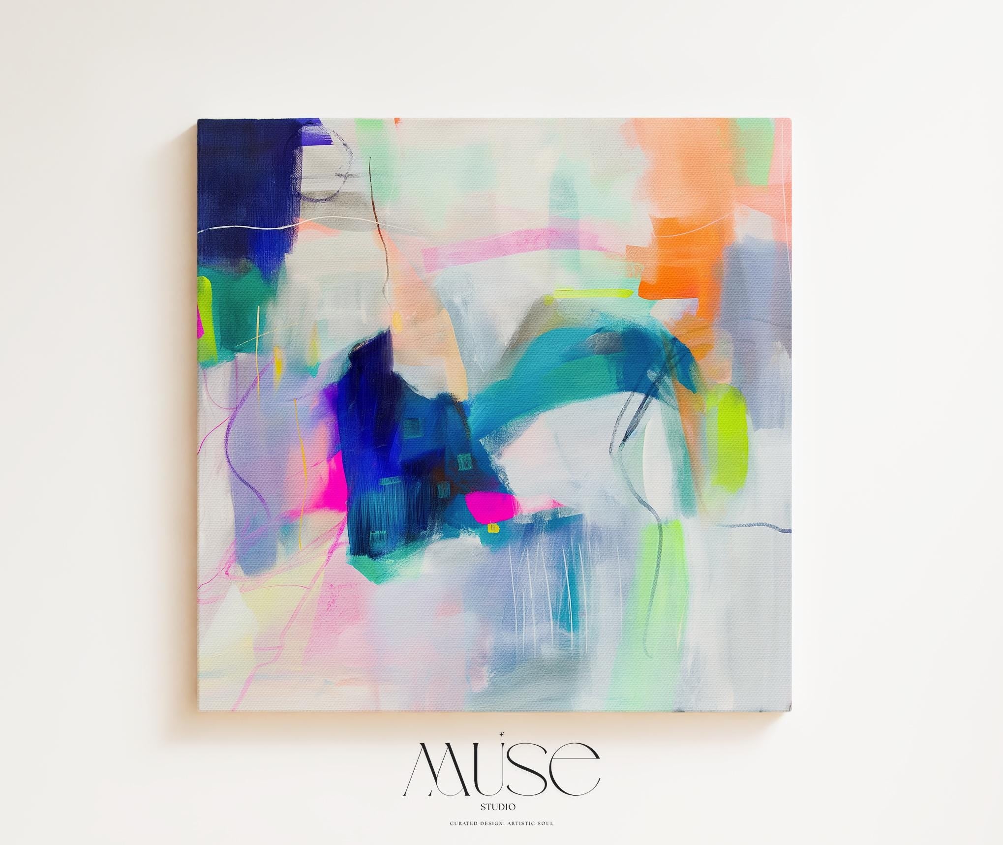 Preppy & Bright Wall Art for Home or Office - Colorful Abstract Painting, Framed Boho Canvas Art, Large Statement Piece | Aurora Muse 273
