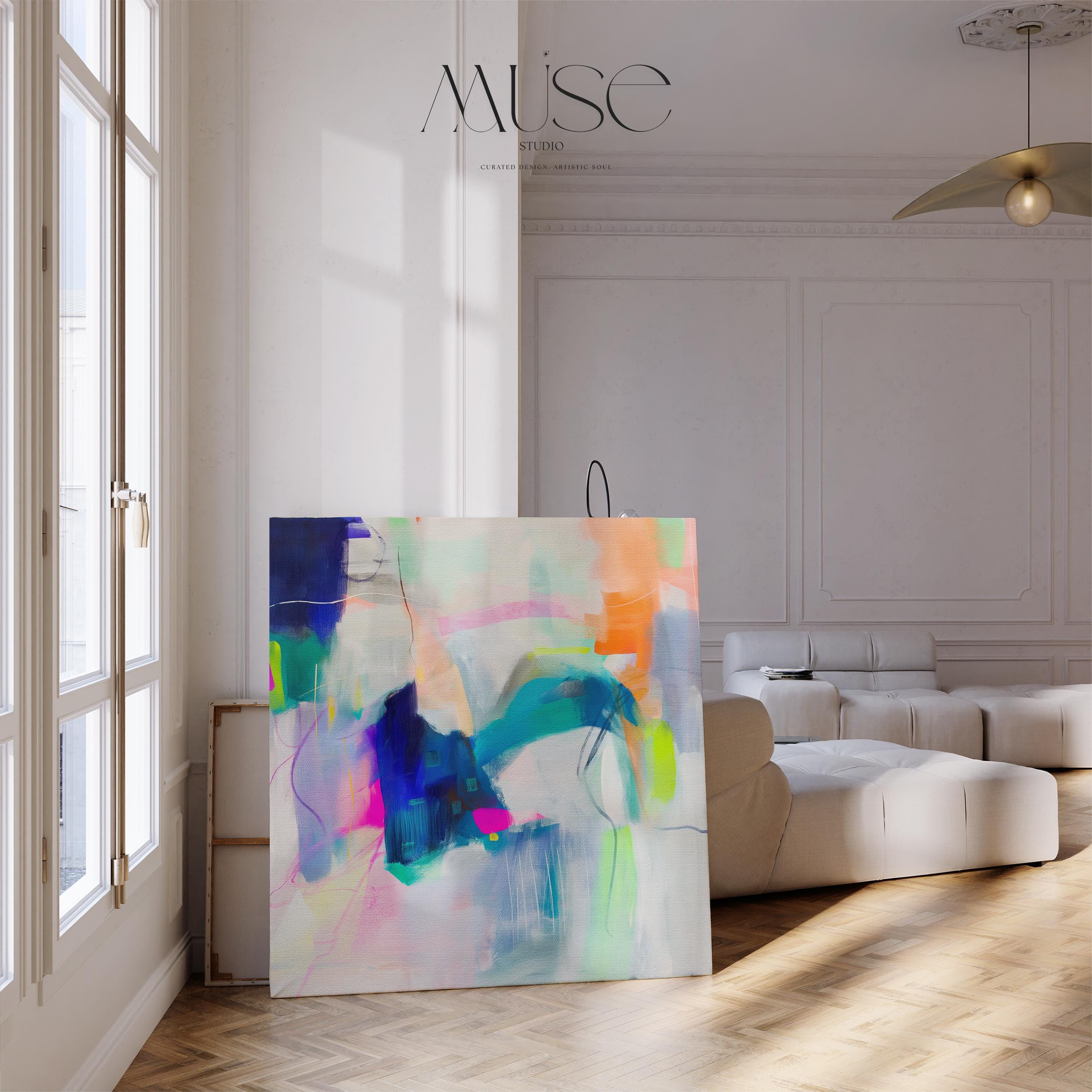 Preppy & Bright Wall Art for Home or Office - Colorful Abstract Painting, Framed Boho Canvas Art, Large Statement Piece | Aurora Muse 273
