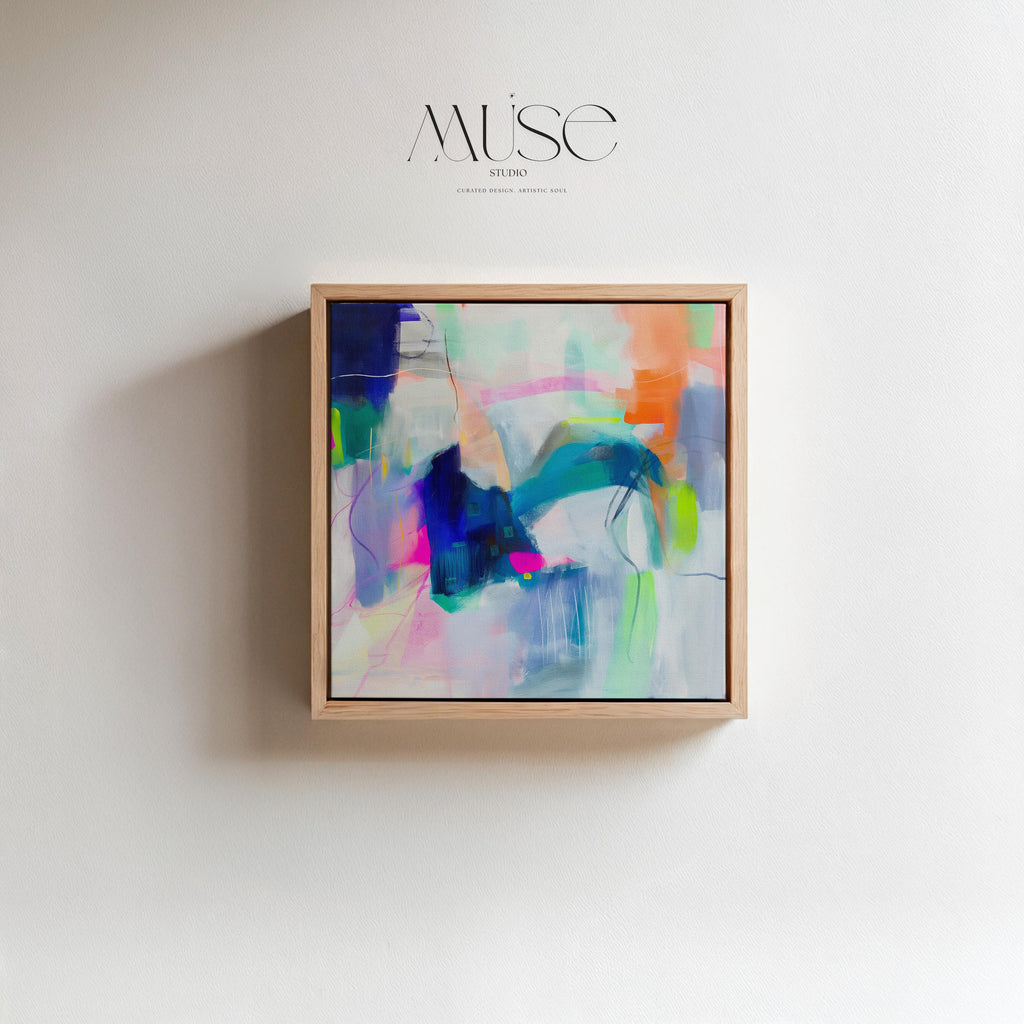 Preppy & Bright Wall Art for Home or Office - Colorful Abstract Painting, Framed Boho Canvas Art, Large Statement Piece | Aurora Muse 273